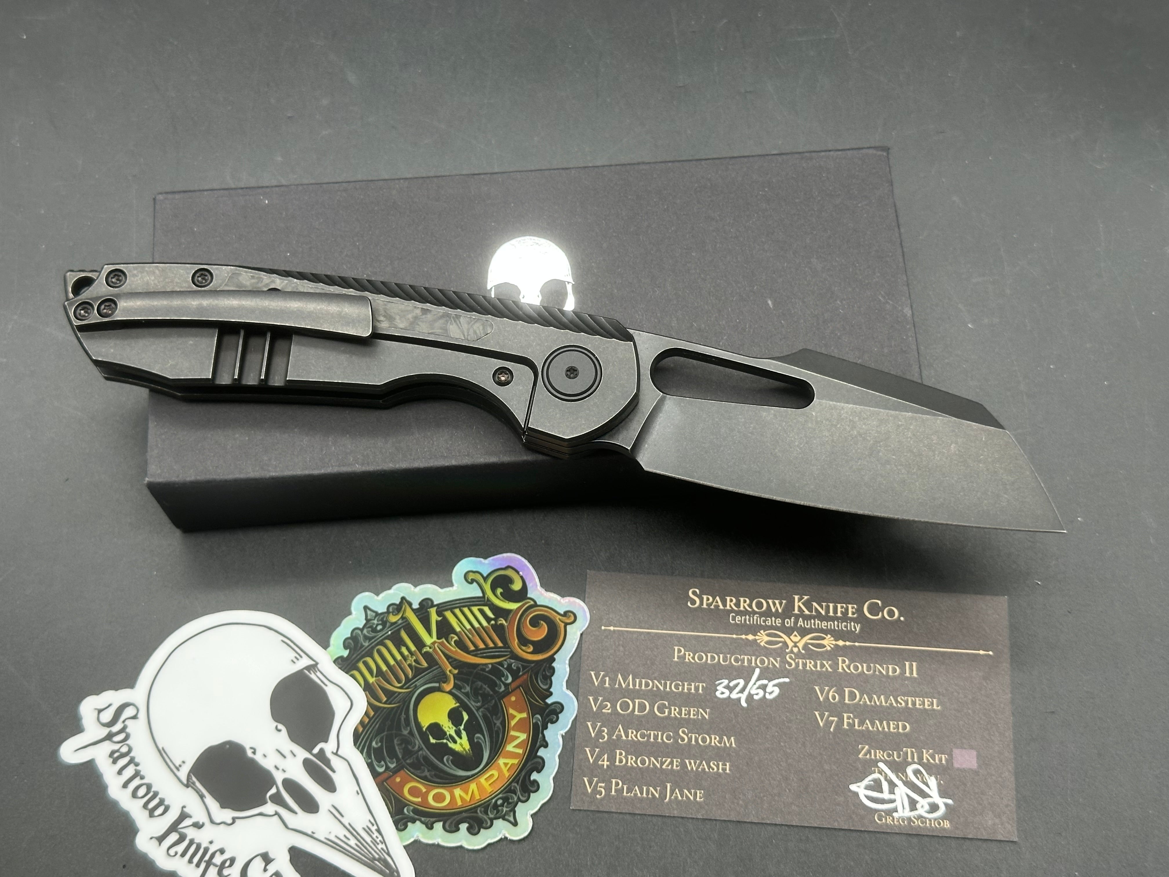 Sparrow Knife Co. Production Strix Round II (V1 Midnight) #32/55, Black Stonewashed DLC Hollow-Ground MagnaCut Blade