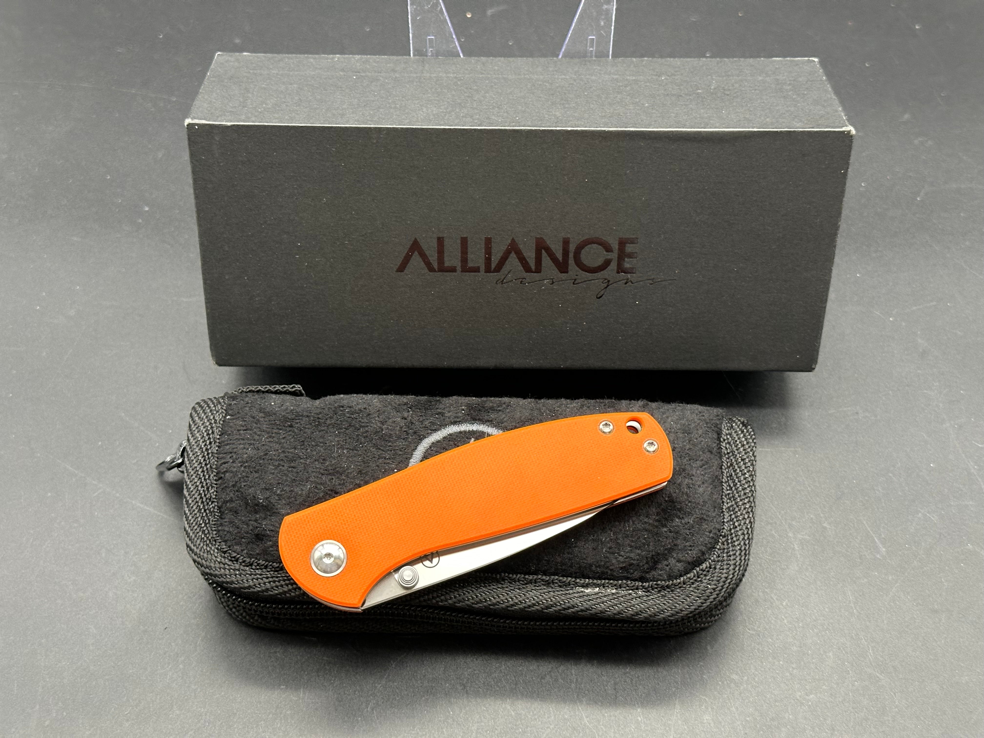 Alliance Designs Jasmine Orange G10 handle w/M390 blade