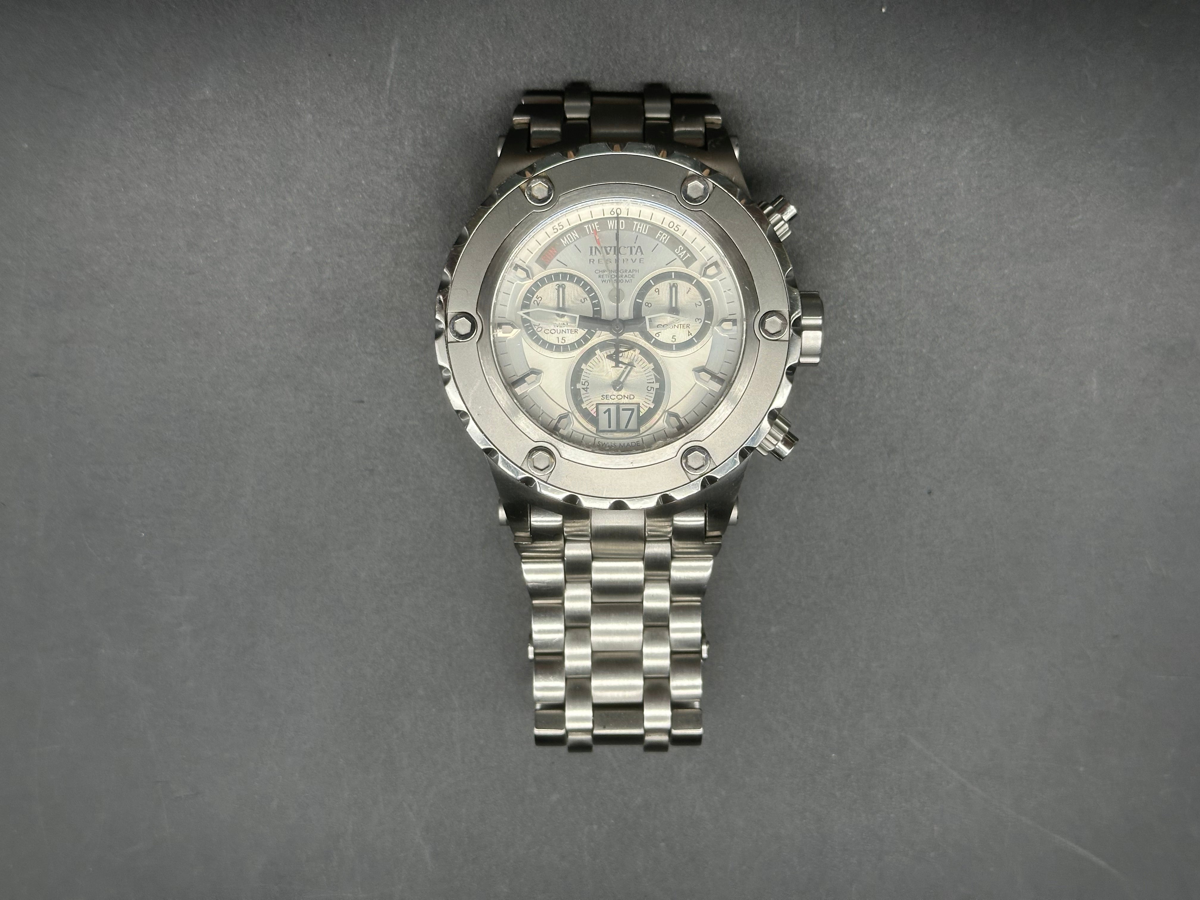 Invicta Reserve Swiss made watch. Stainless steel case and strap