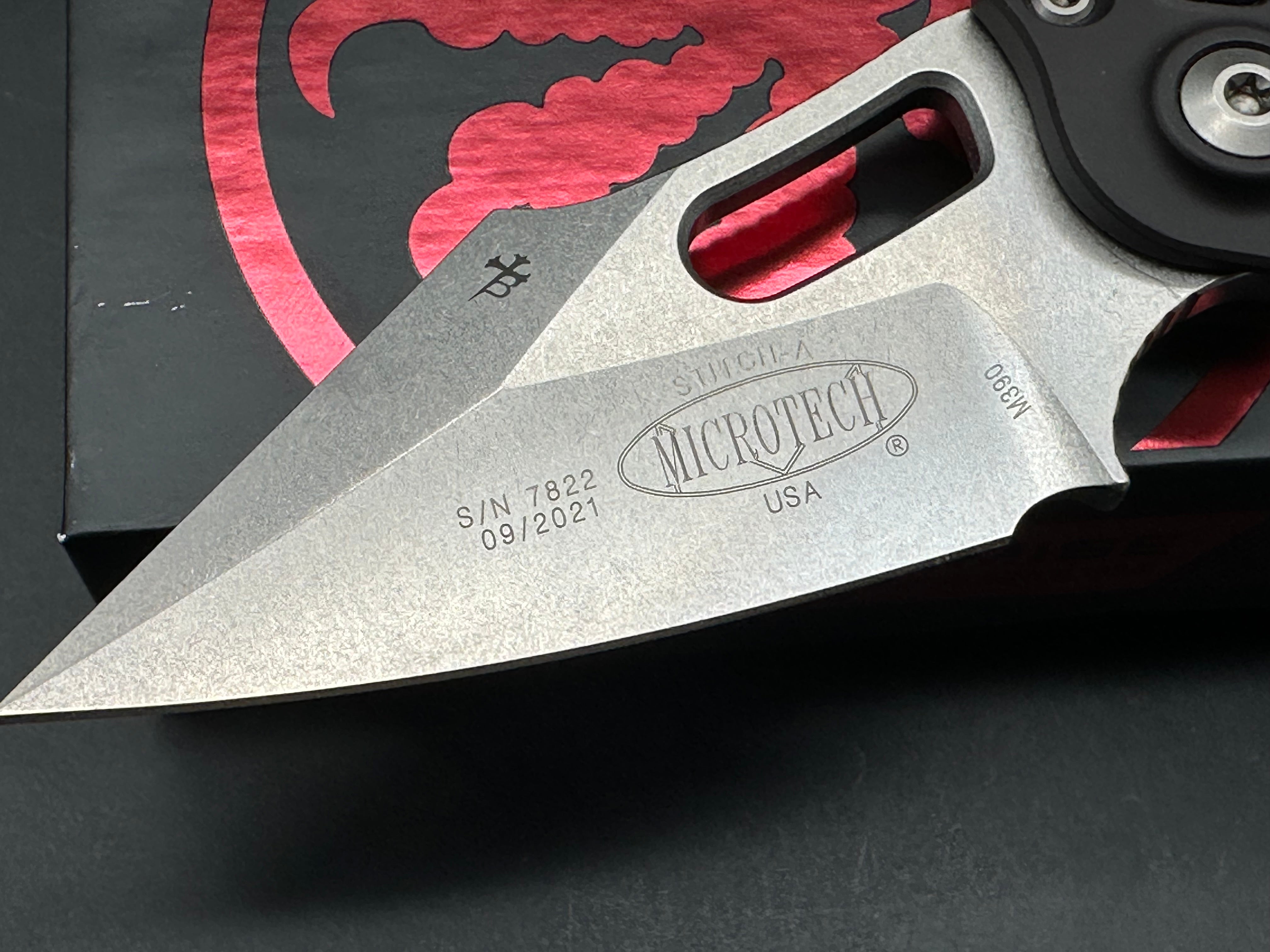 Microtech Stitch Automatic stone wash blade