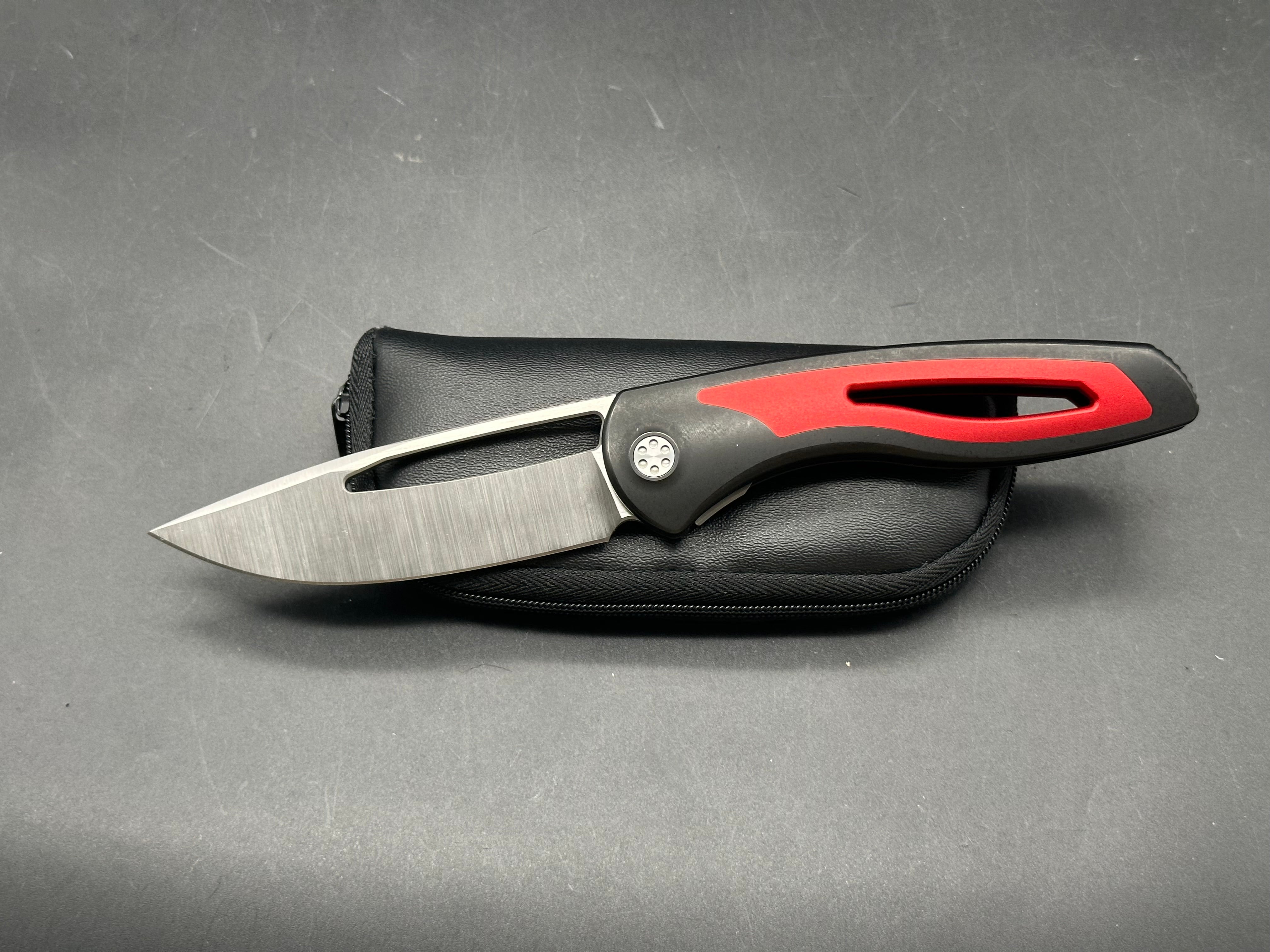 Sharp By Design Apex Black & Red Titanium Handle, CPM-S90V (3.50” Satin DP) Blade