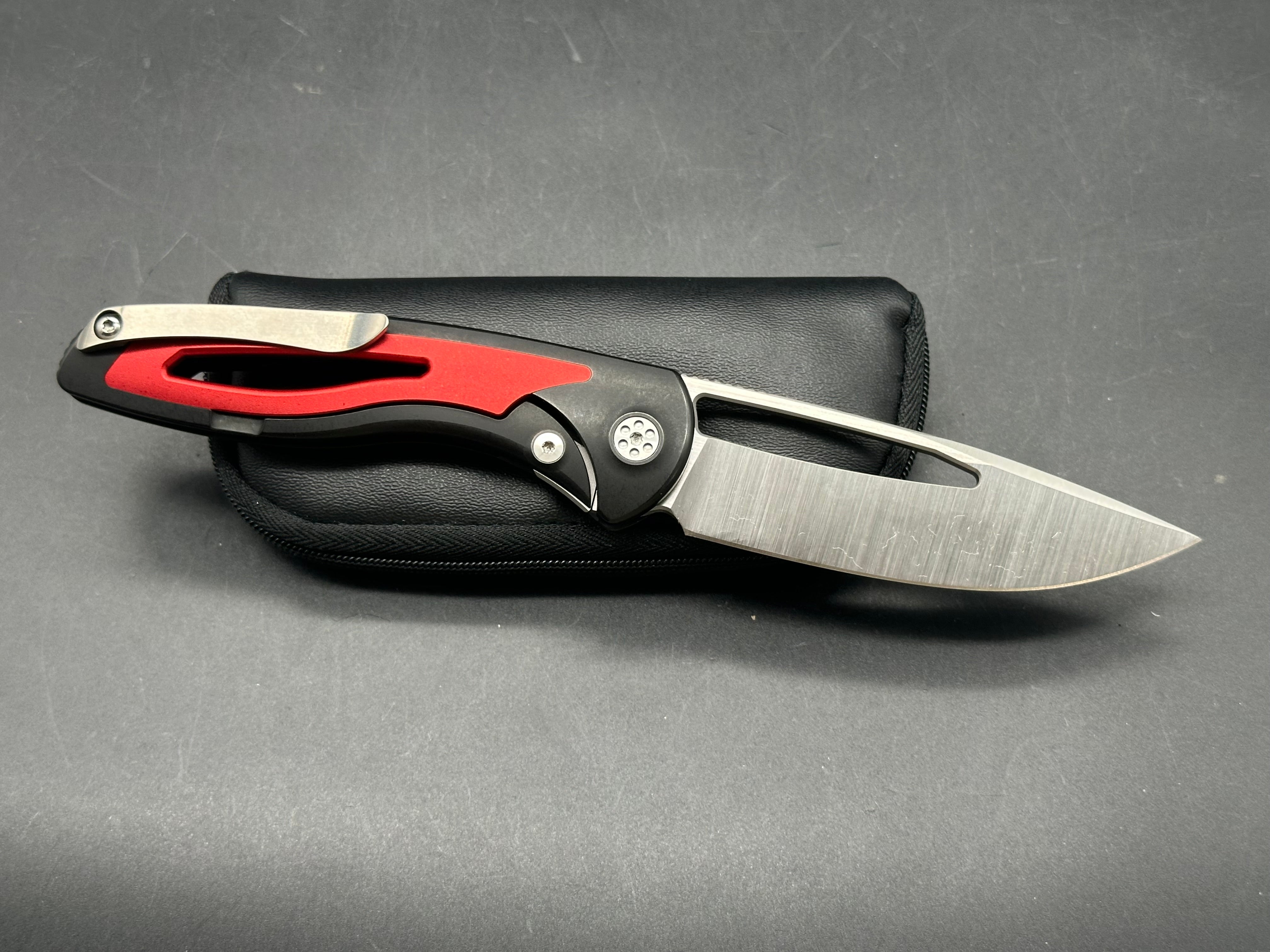 Sharp By Design Apex Black & Red Titanium Handle, CPM-S90V (3.50” Satin DP) Blade