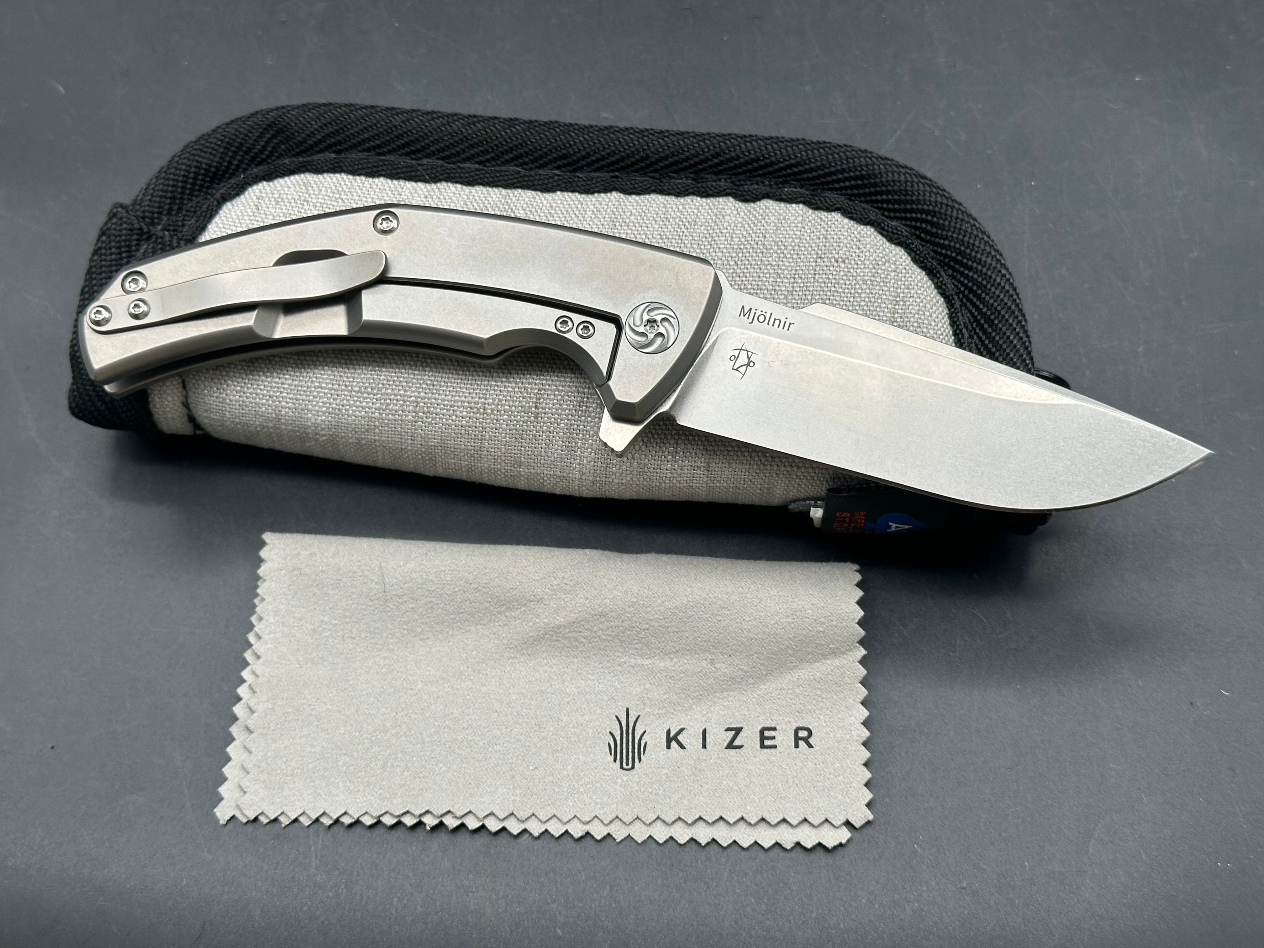 Kizer Mjolnir Titanium Handle, Bohler M390 (3.75” SW DP) Blade