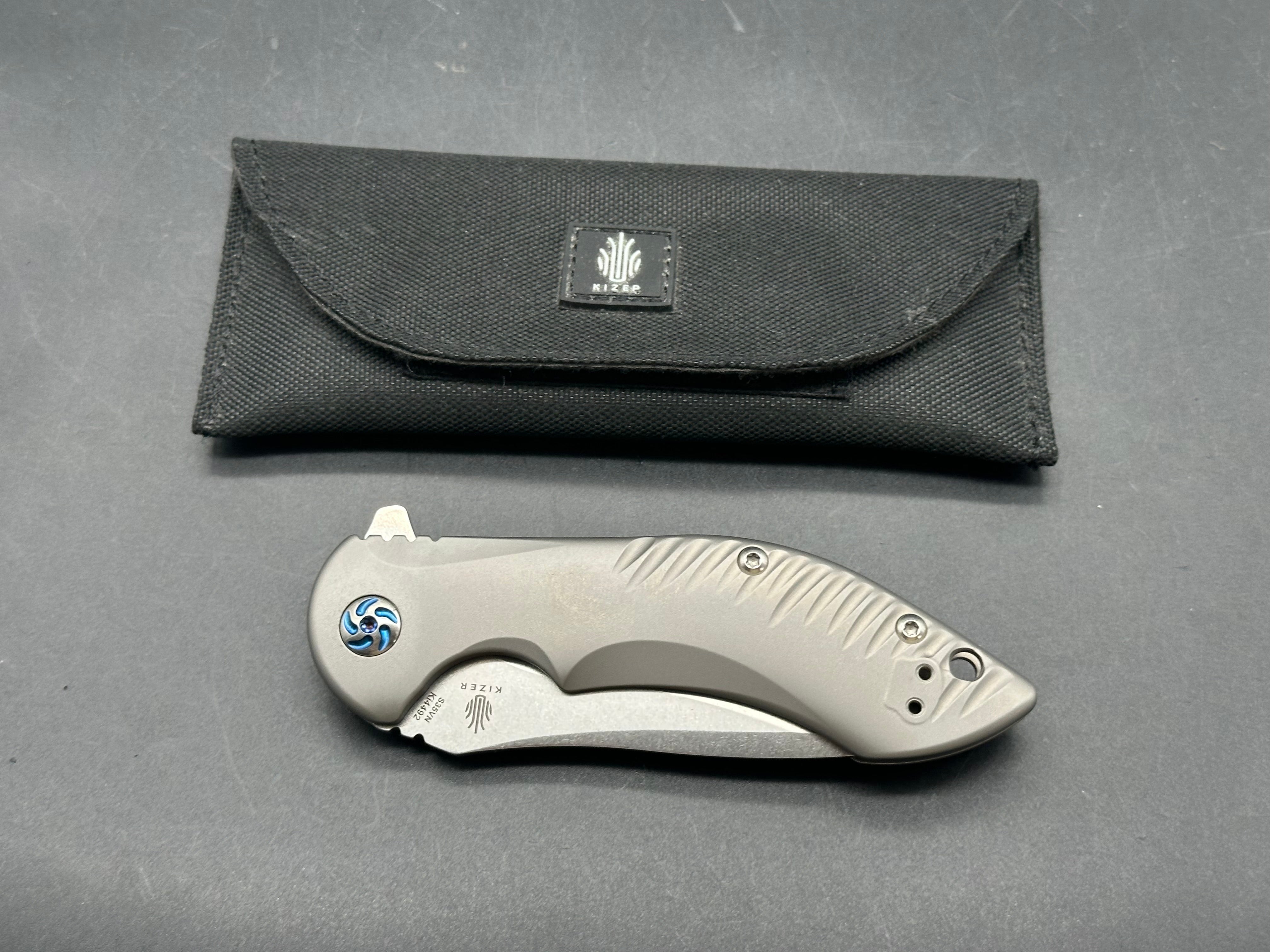 Kizer Alter Ego Titanium Handle, Blue Anodized Hardware, CPM-S35VN (3.50” SW DP) Blade