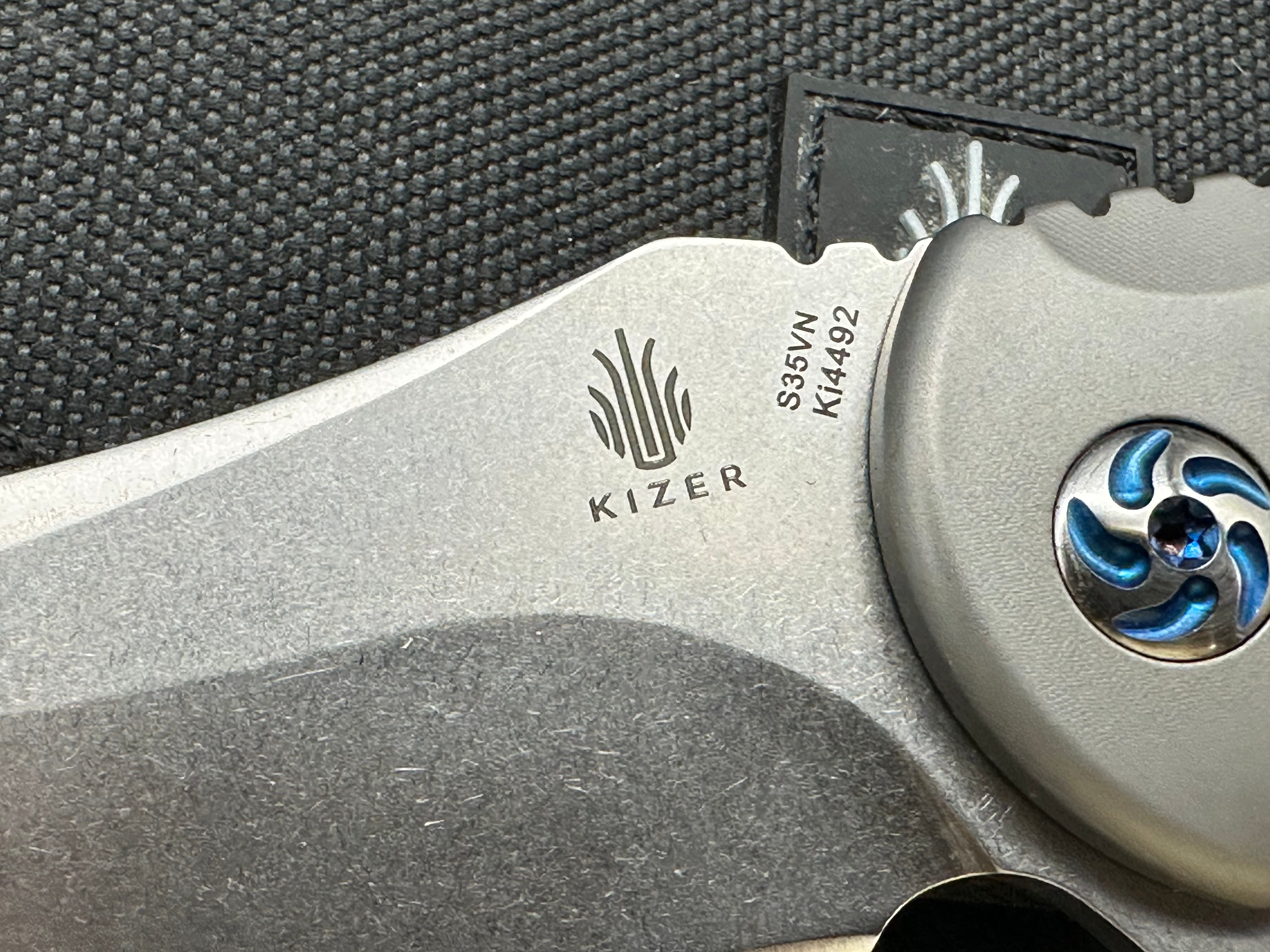 Kizer Alter Ego Titanium Handle, Blue Anodized Hardware, CPM-S35VN (3.50” SW DP) Blade
