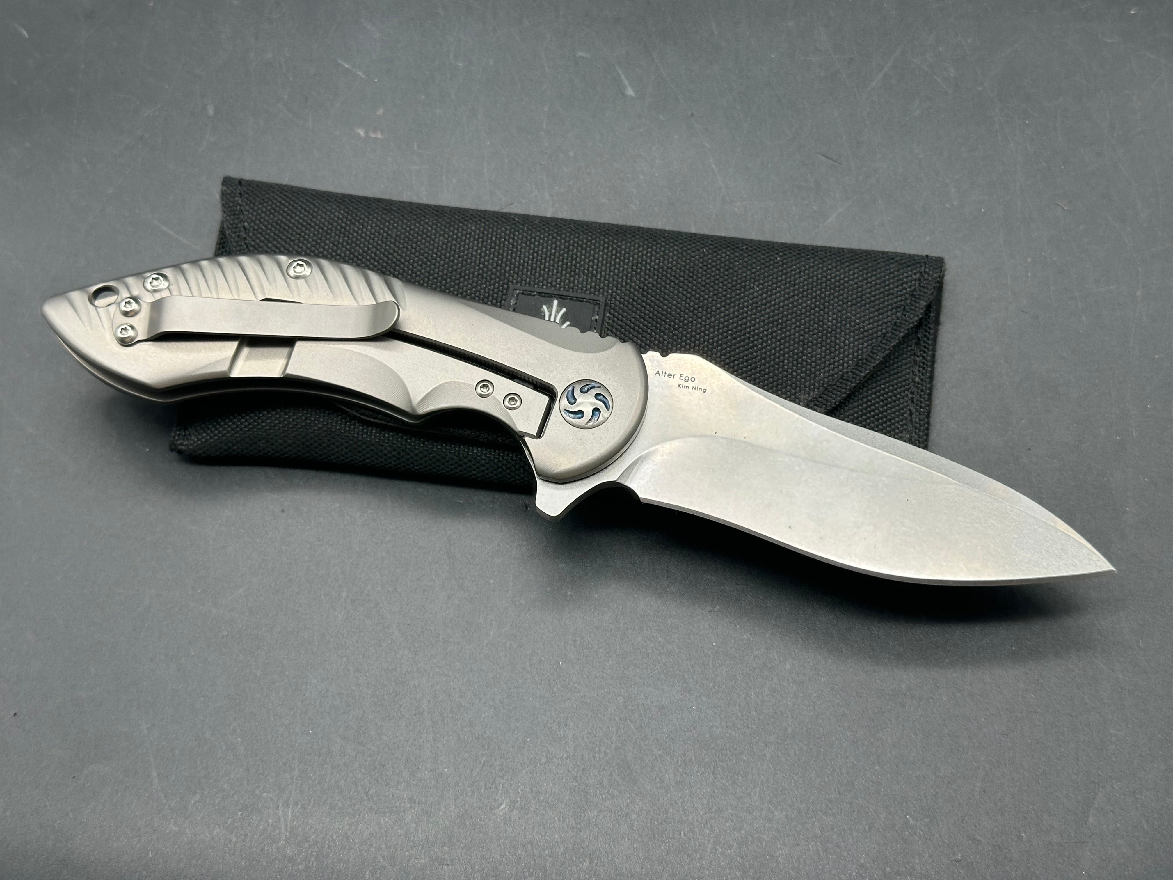 Kizer Alter Ego Titanium Handle, Blue Anodized Hardware, CPM-S35VN (3.50” SW DP) Blade