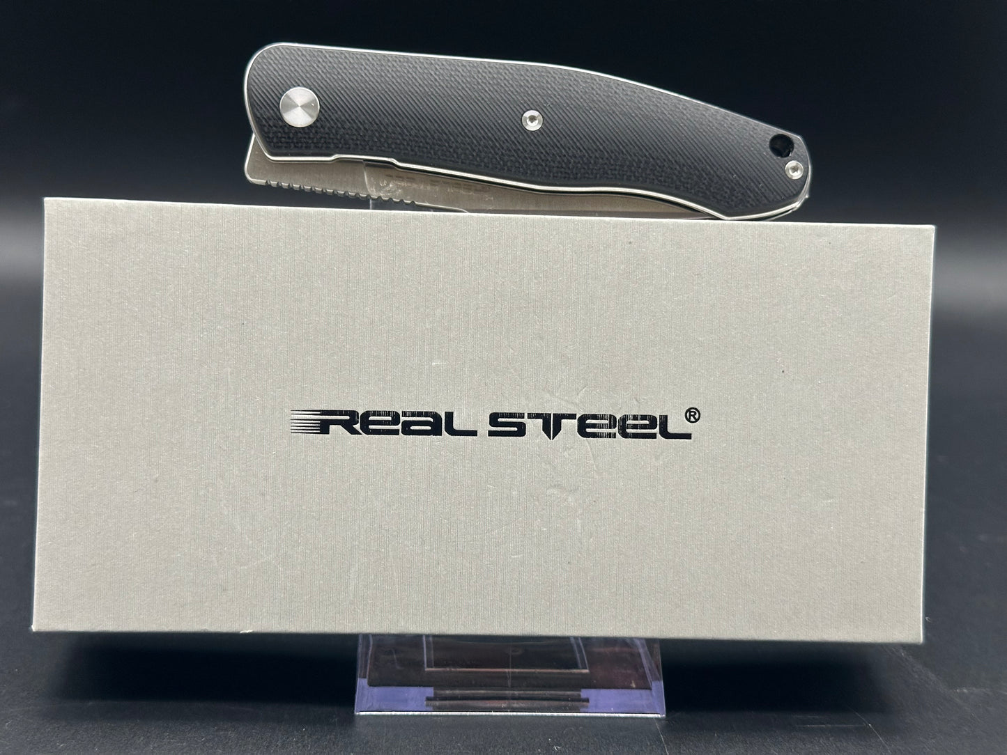 Real Steel Serenity Front Flipper / Liner Lock Folding Knife 3.43" N690 Satin Blade, Black G10 Handle