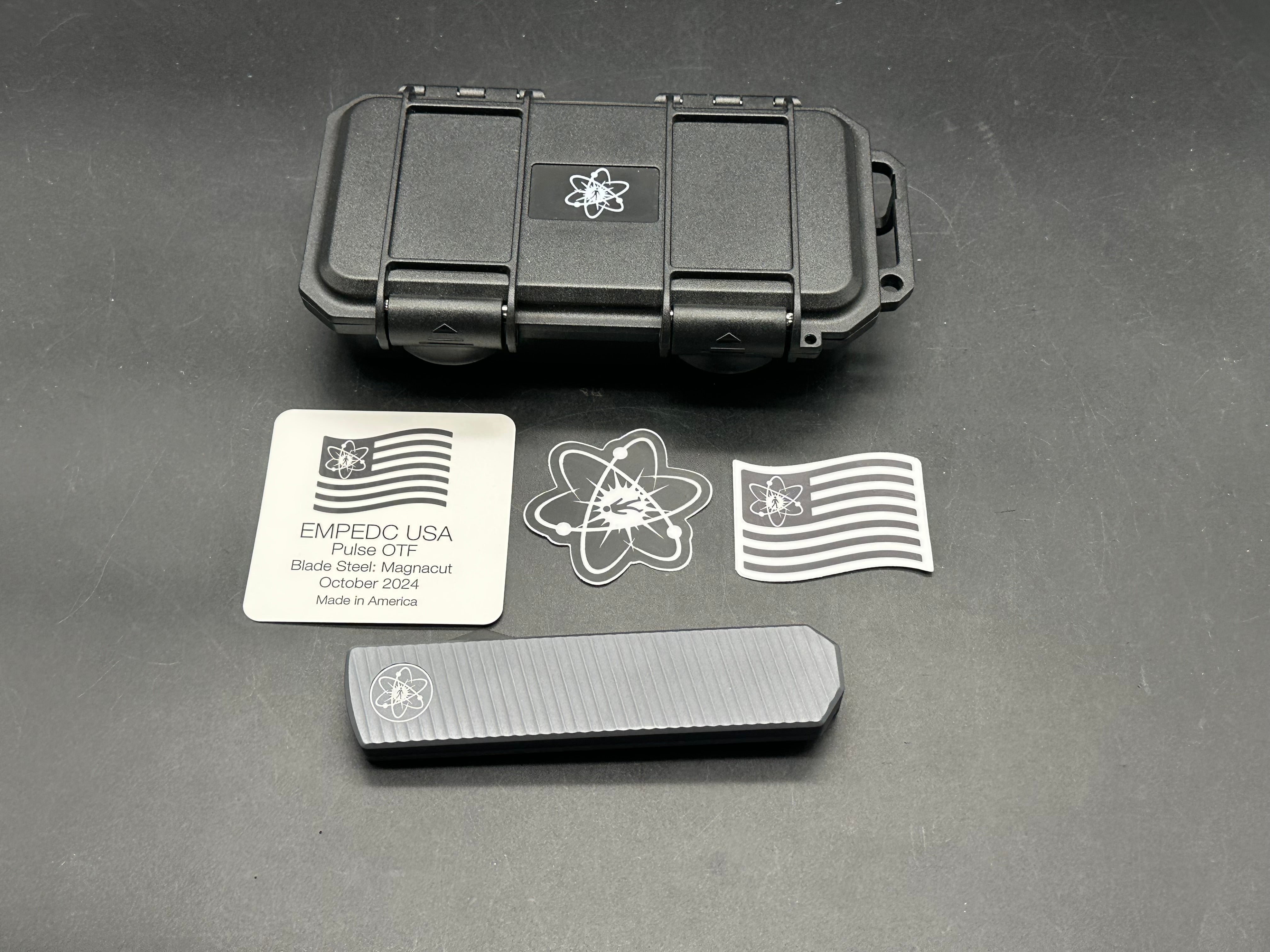 Emp edc pulse OTF grey aluminum handle with black reverse tanto blade