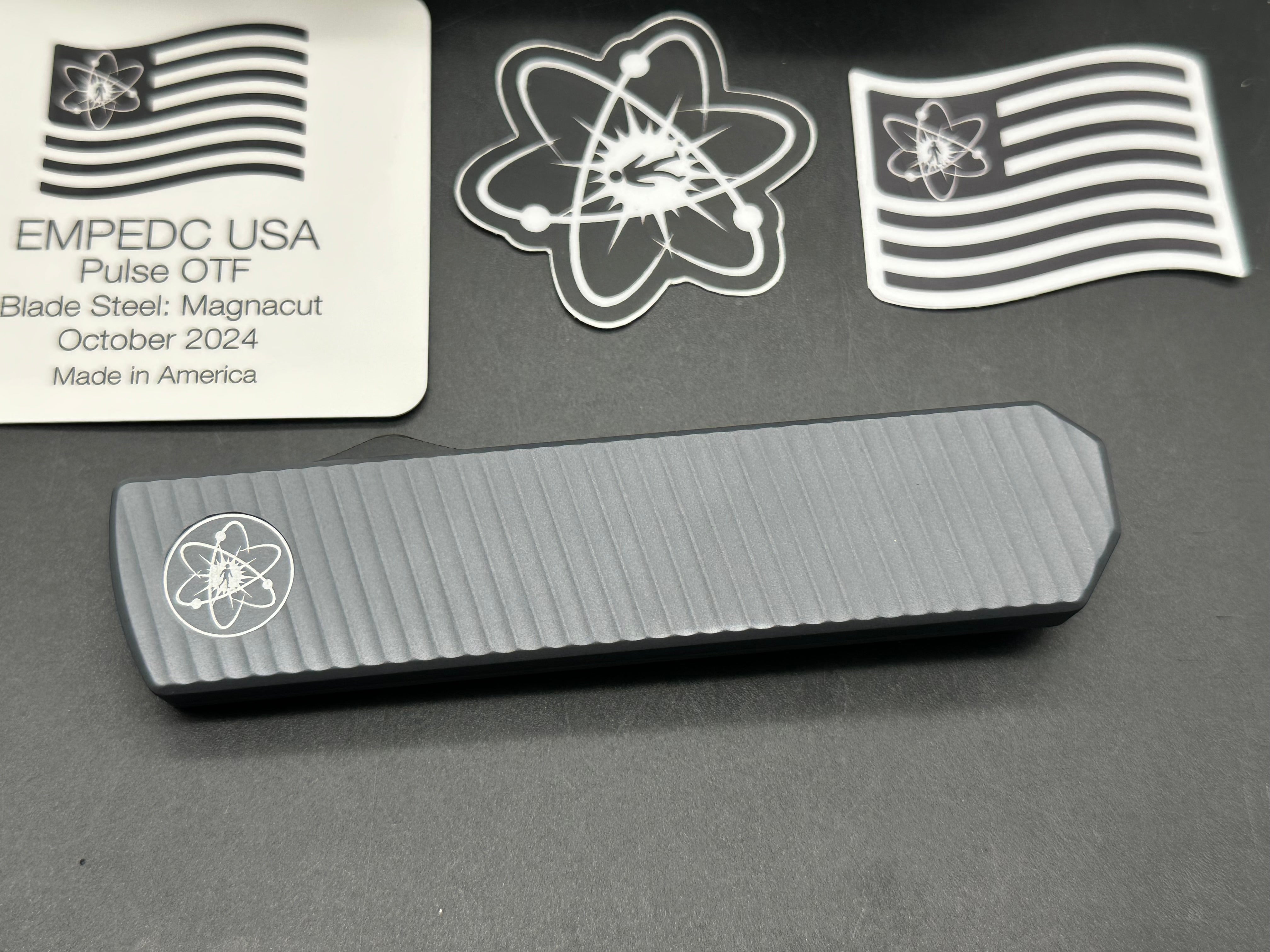 Emp edc pulse OTF grey aluminum handle with black reverse tanto blade