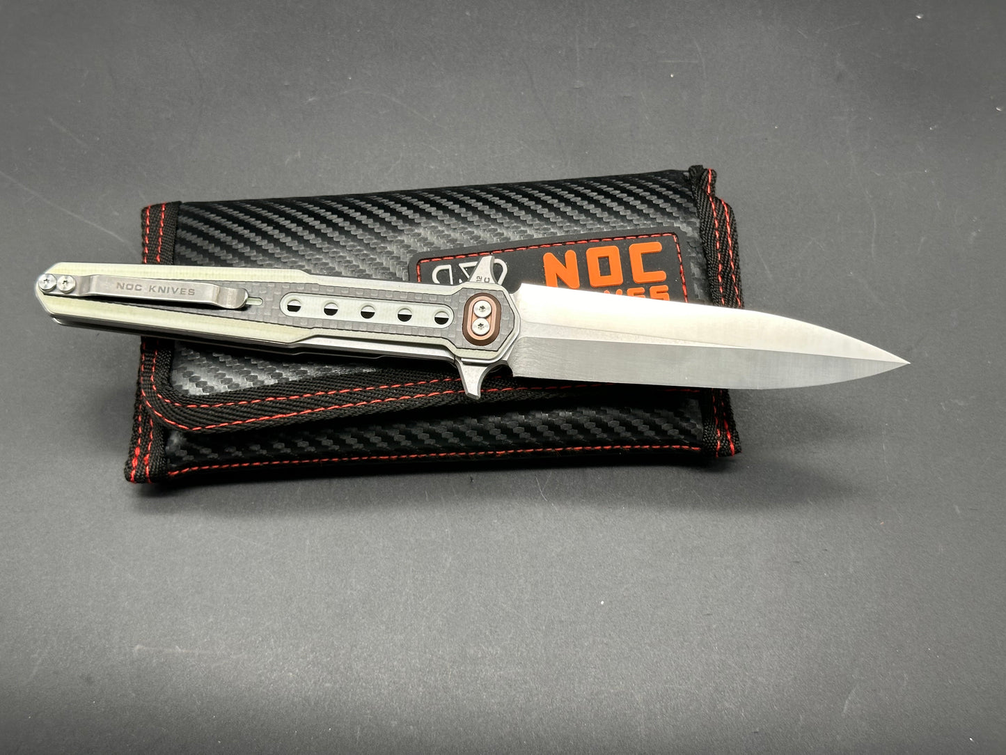 STEDEMON NOC DG12 POCKET KNIFE LINERLOCK WHITE G10 & CARBON FIBER 440C