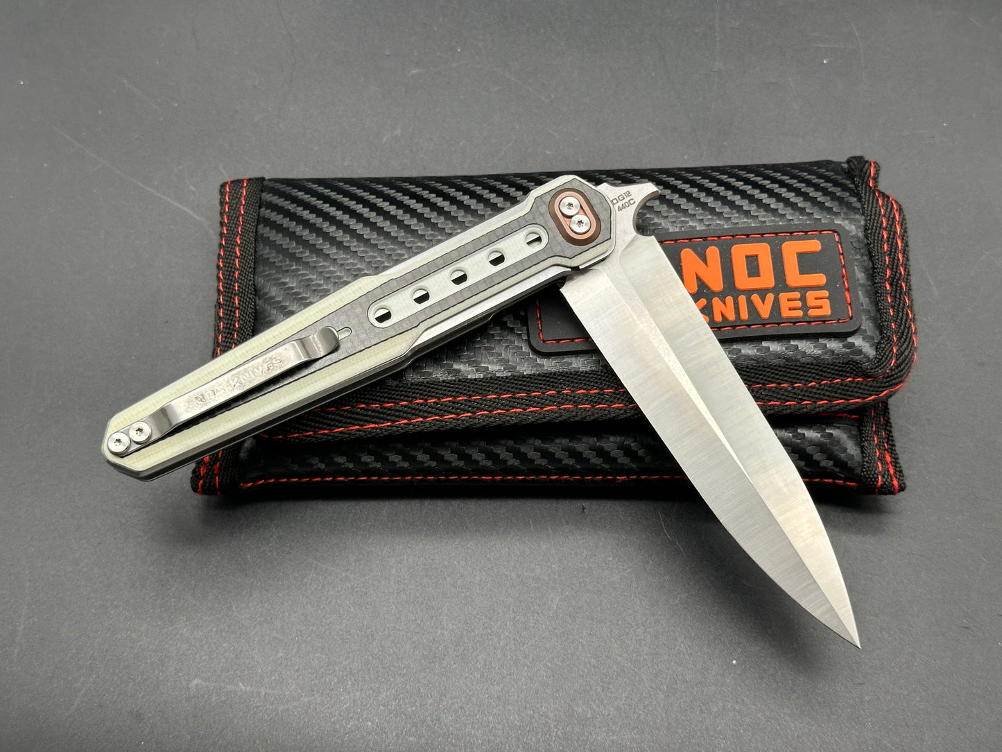 STEDEMON NOC DG12 POCKET KNIFE LINERLOCK WHITE G10 & CARBON FIBER 440C