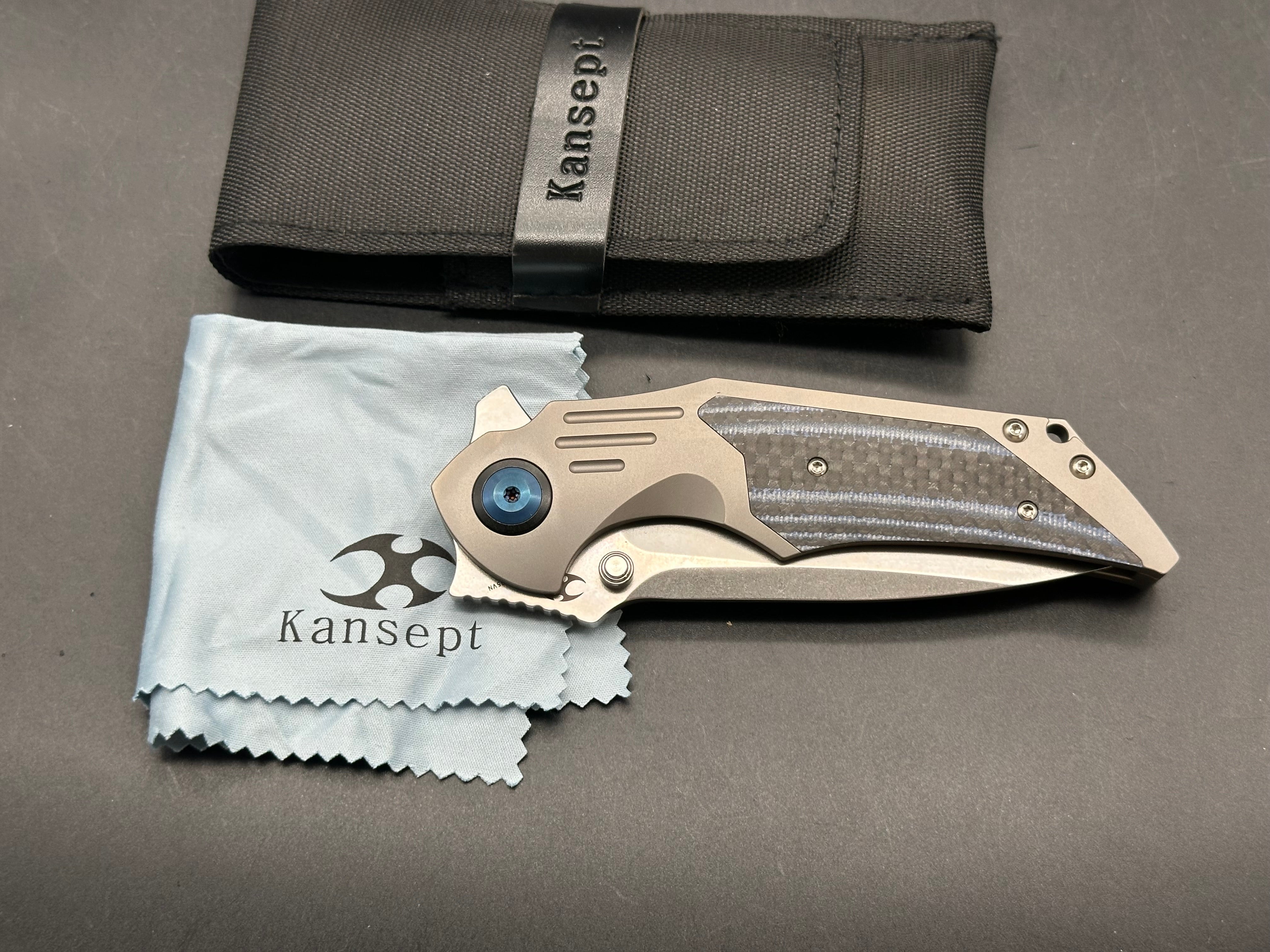 Kansept Delta Titanium Handle with Carbon Fiber Inlays, CPM-S35VN (3.50” Satin DP) Blade