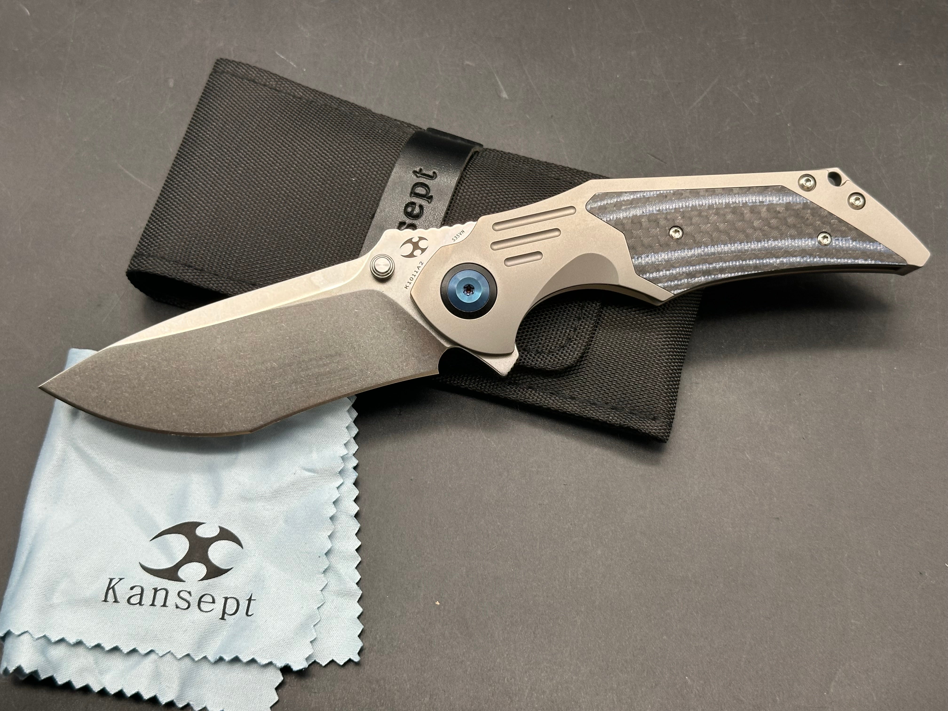 Kansept Delta Titanium Handle with Carbon Fiber Inlays, CPM-S35VN (3.50” Satin DP) Blade