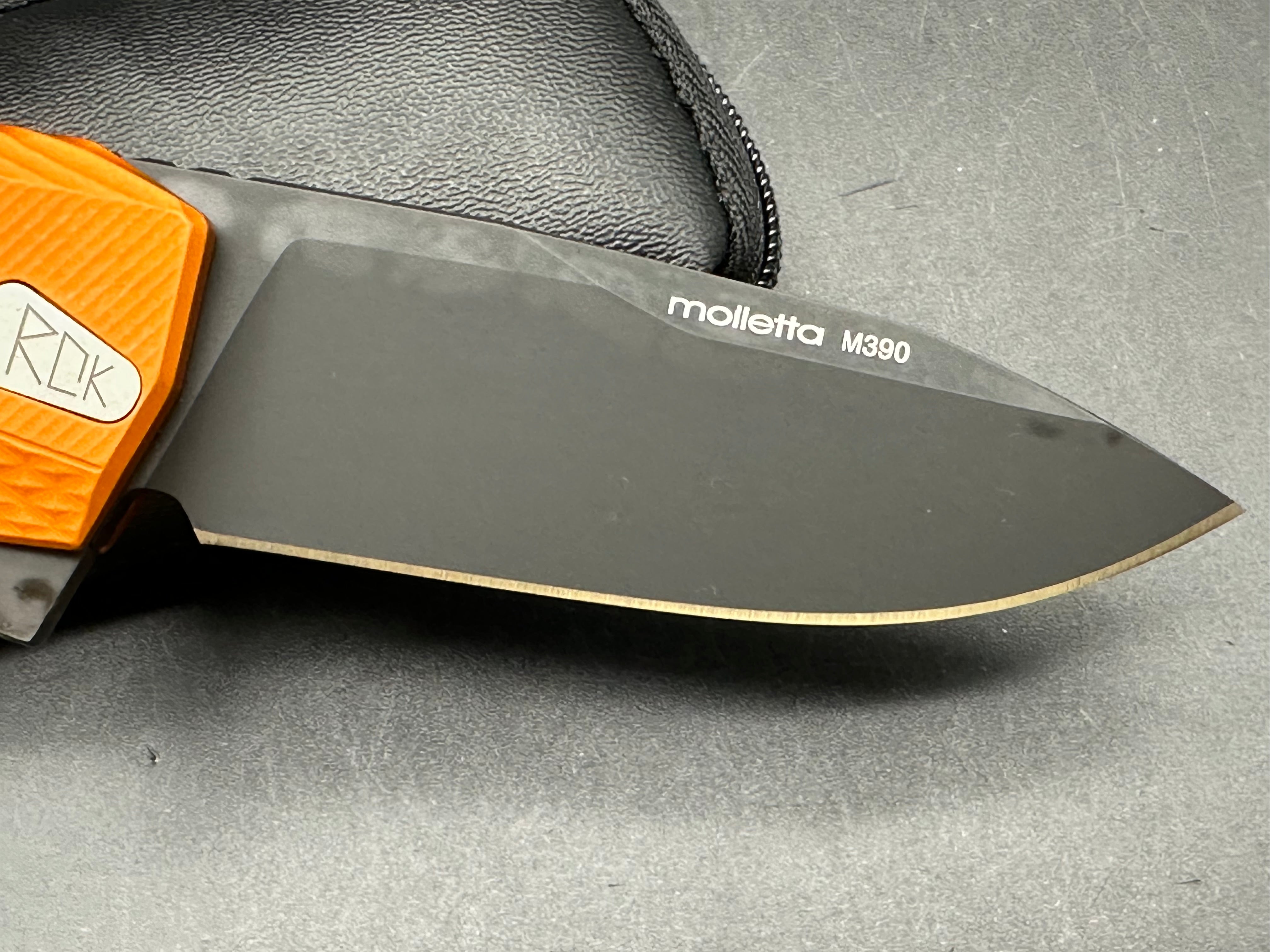 Lionsteel ROK Orange Anodized Aluminum Handle Bohler M390 Black (3.25” DP) Blade