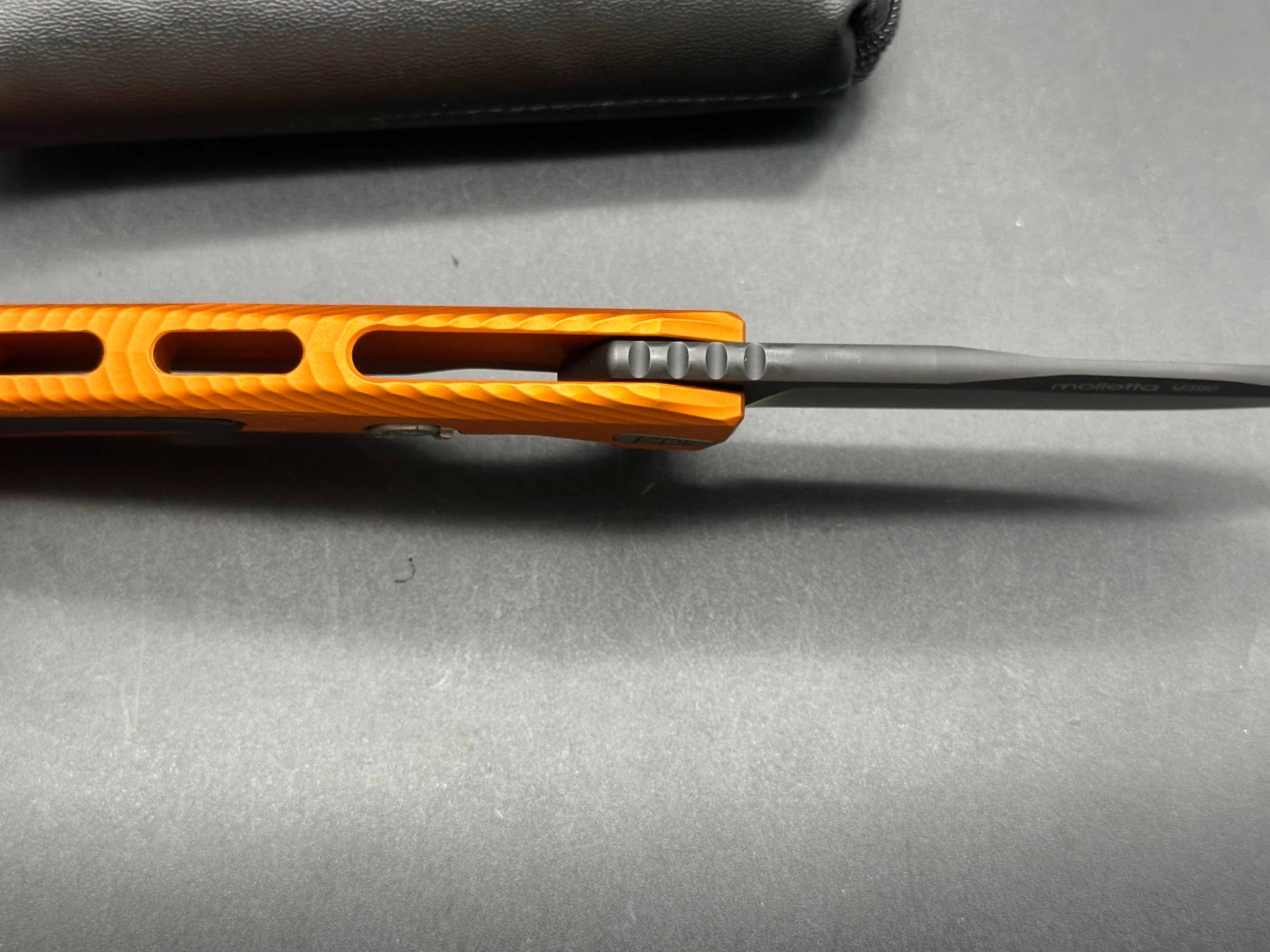 Lionsteel ROK Orange Anodized Aluminum Handle Bohler M390 Black (3.25” DP) Blade