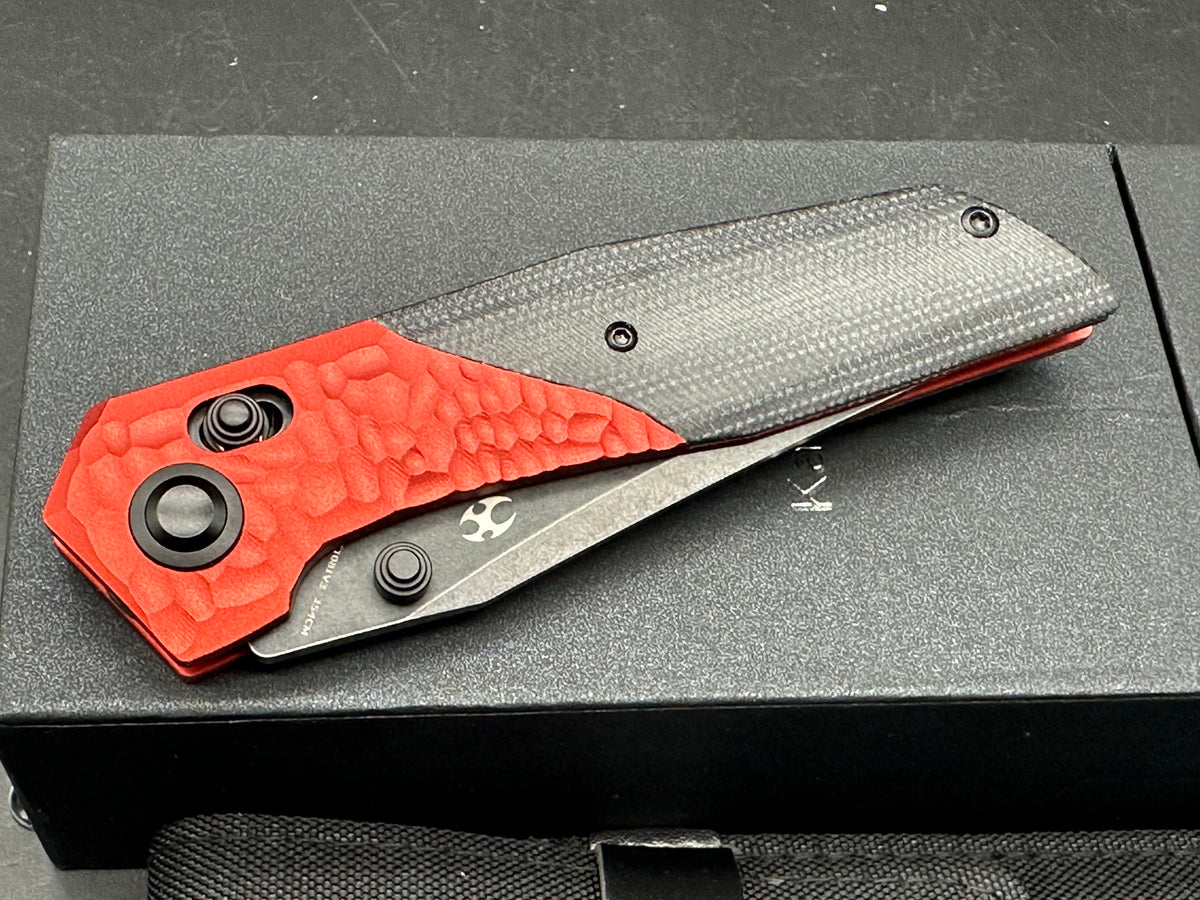 KANSEPT DEADITE RED ALUMINUM ROCK TEXTURE/BLACK MICARTA HANDLE 154CM BLACKWASH FINISH