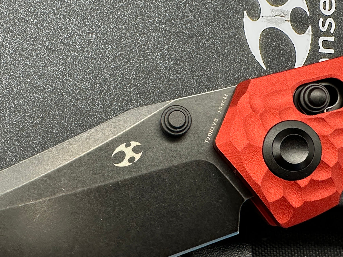 KANSEPT DEADITE RED ALUMINUM ROCK TEXTURE/BLACK MICARTA HANDLE 154CM BLACKWASH FINISH