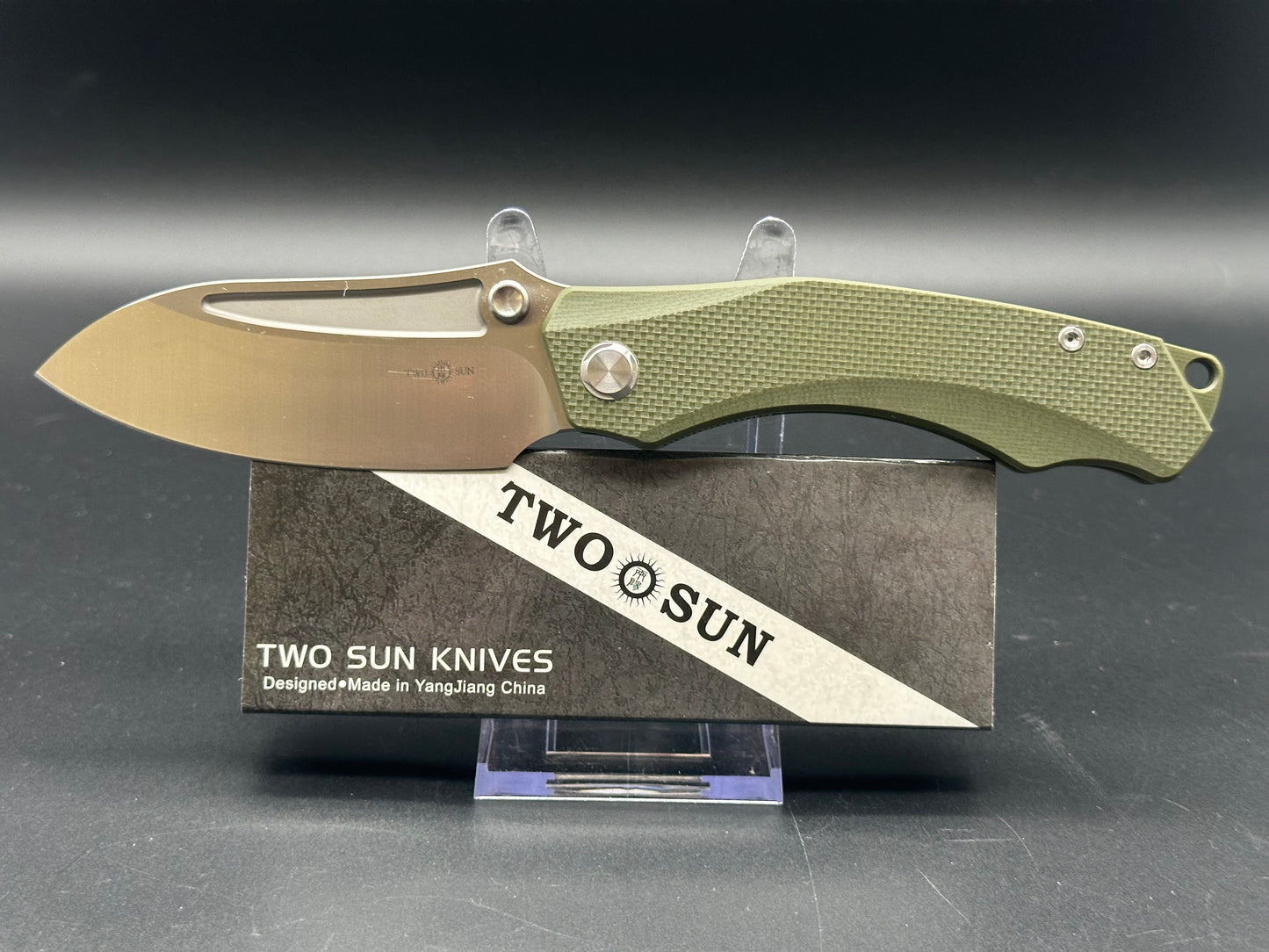 TWOSUN TS425-K110 FOLDING KNIFE K110 BLADE GREEN G10 HANDLE PLAIN EDGE