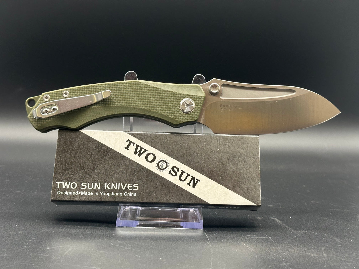 TWOSUN TS425-K110 FOLDING KNIFE K110 BLADE GREEN G10 HANDLE PLAIN EDGE