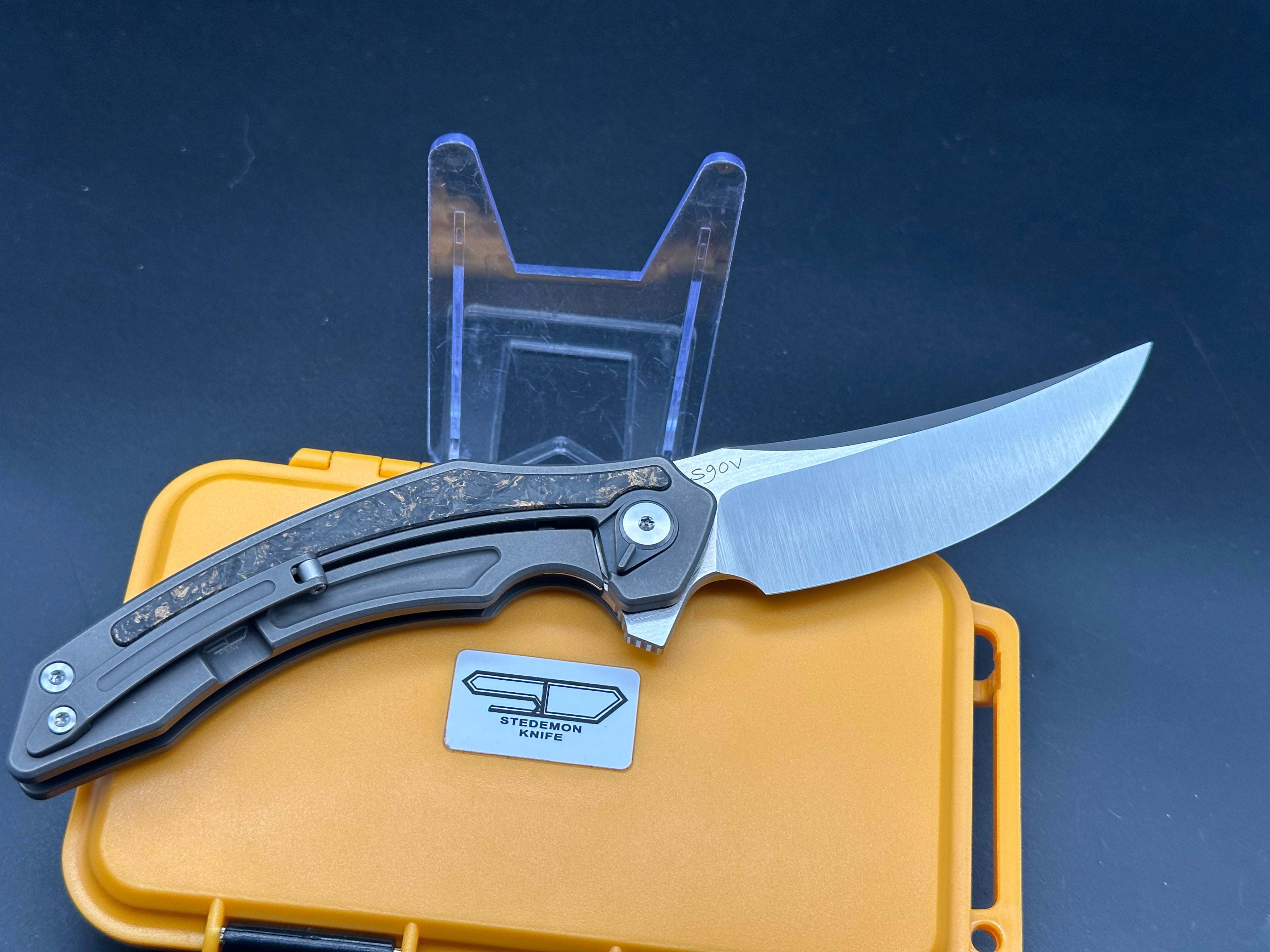 Stedemon PRKI Frame Lock Knife Black CF/Gray Titanium