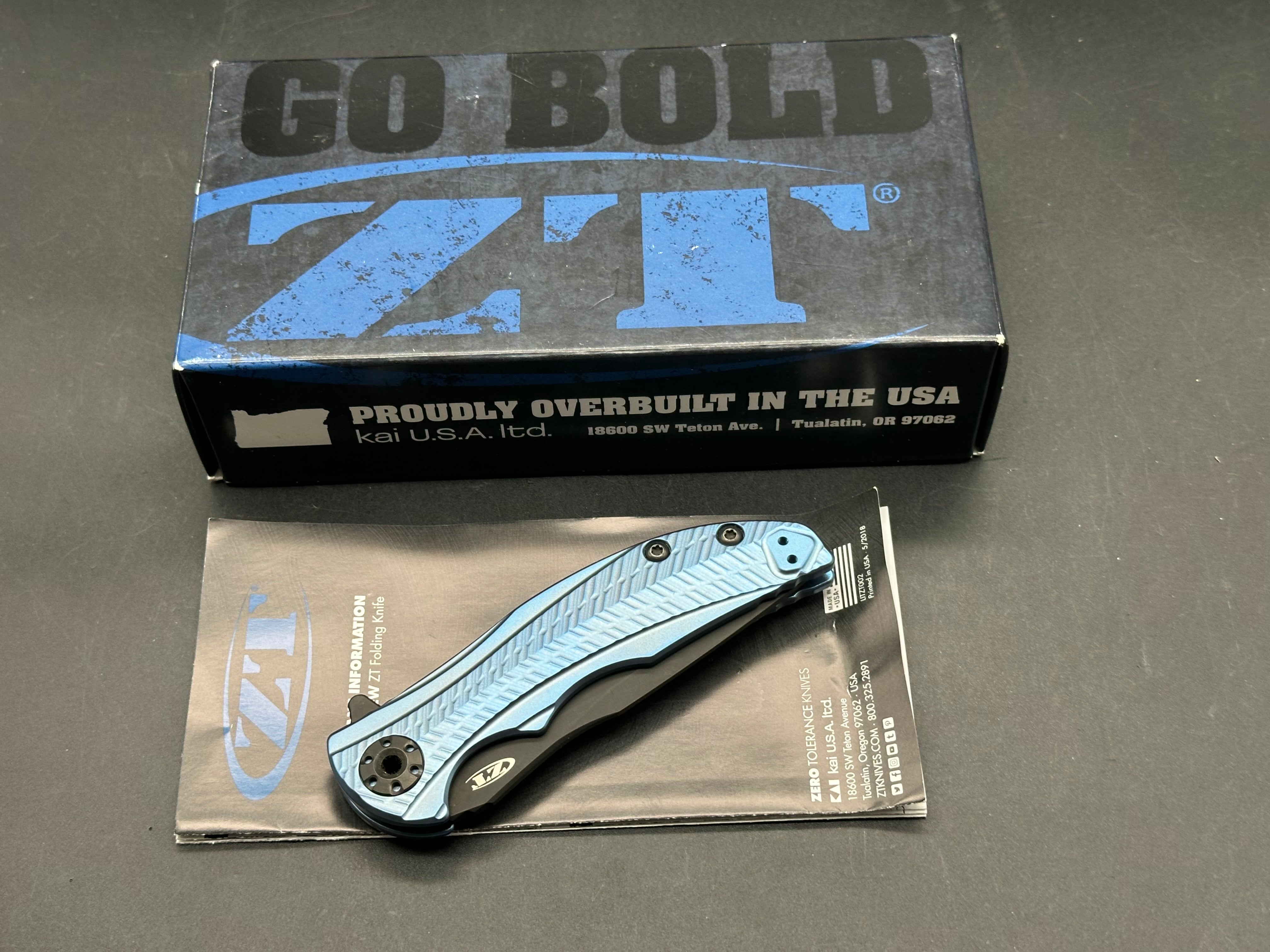 Zero Tolerance RJ Martin 0609BLUBLK Flipper Knife Blue Ti (3.4" Black DLC)