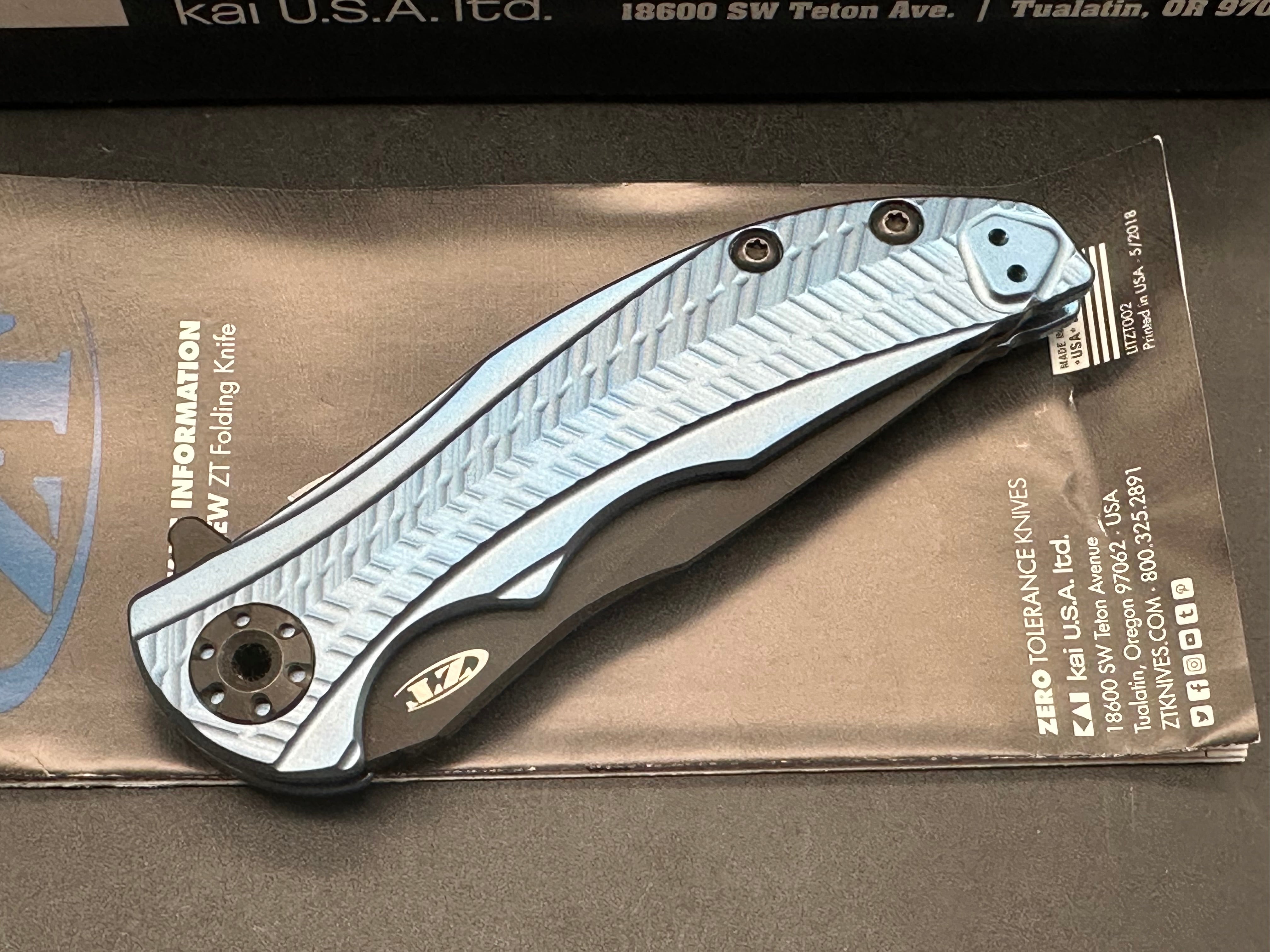 Zero Tolerance RJ Martin 0609BLUBLK Flipper Knife Blue Ti (3.4" Black DLC)
