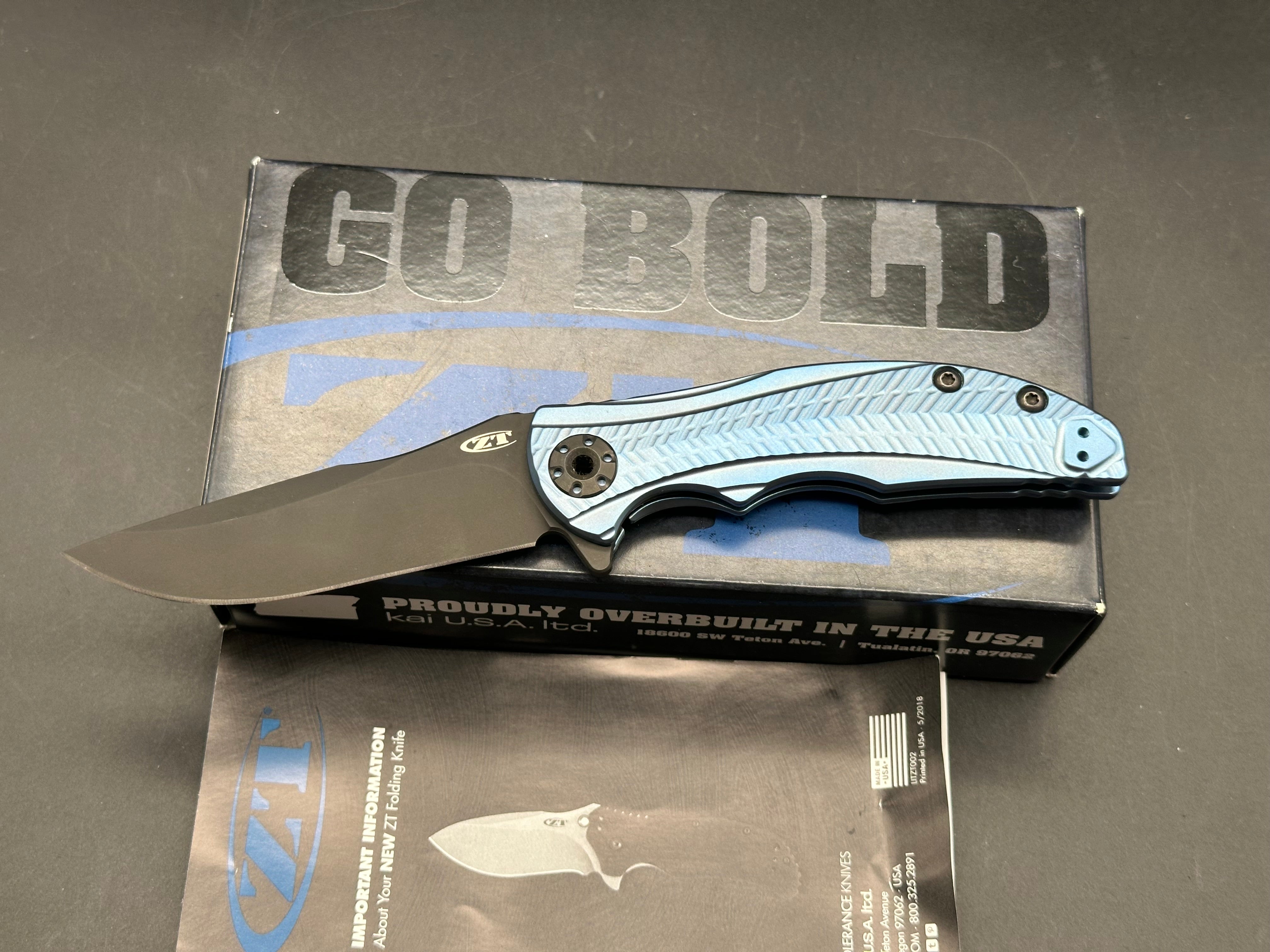 Zero Tolerance RJ Martin 0609BLUBLK Flipper Knife Blue Ti (3.4" Black DLC)