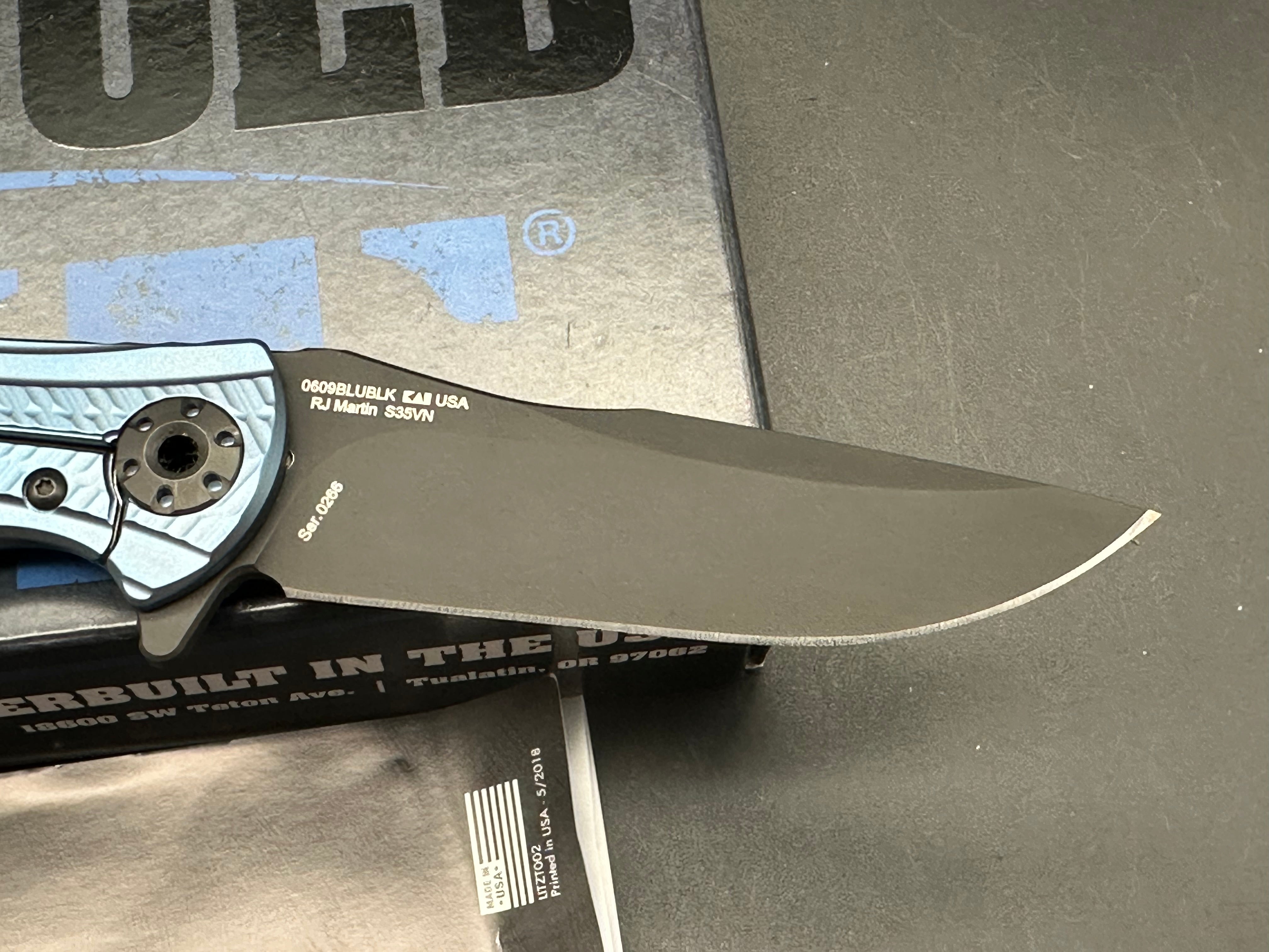 Zero Tolerance RJ Martin 0609BLUBLK Flipper Knife Blue Ti (3.4" Black DLC)
