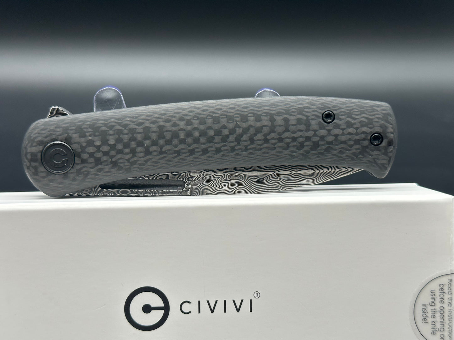 Civivi Caetus Twill Carbon Fiber Handle Black Hand Rubbed Damascus Blade