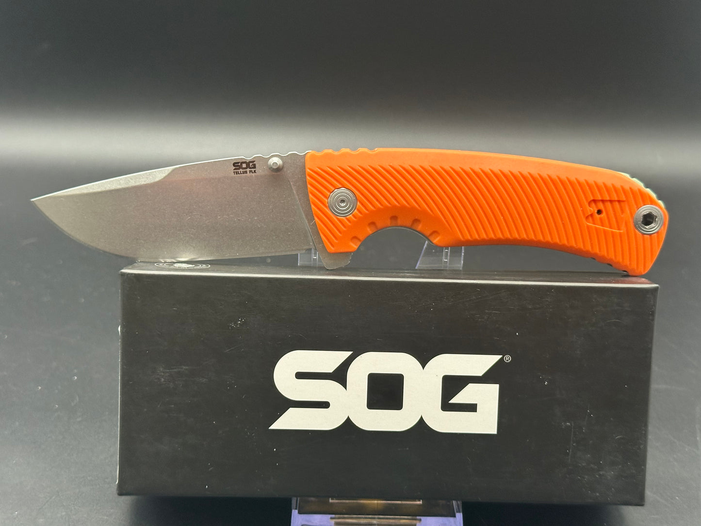 SOG Tellus FLK Blaze Frame Lock Knife Orange GRN (3.65" Stonewash)