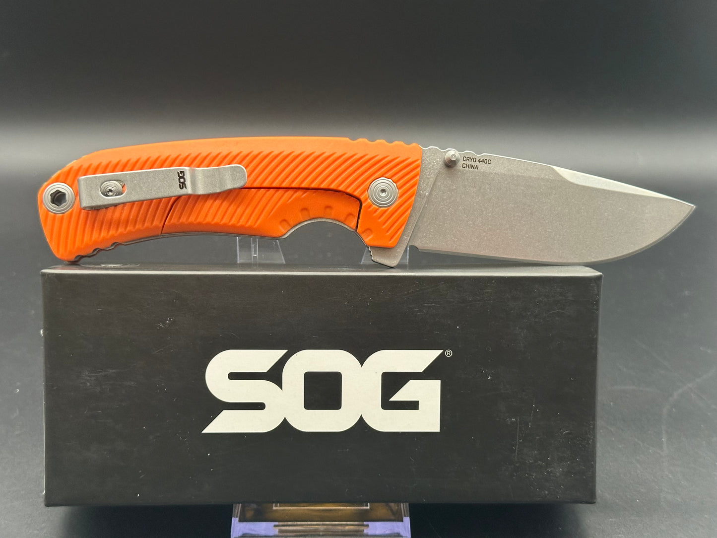 SOG Tellus FLK Blaze Frame Lock Knife Orange GRN (3.65" Stonewash)