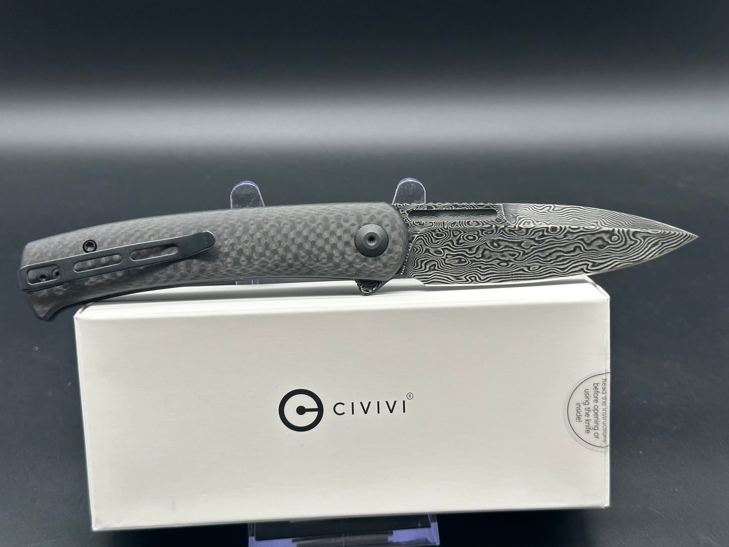 Civivi Caetus Twill Carbon Fiber Handle Black Hand Rubbed Damascus Blade