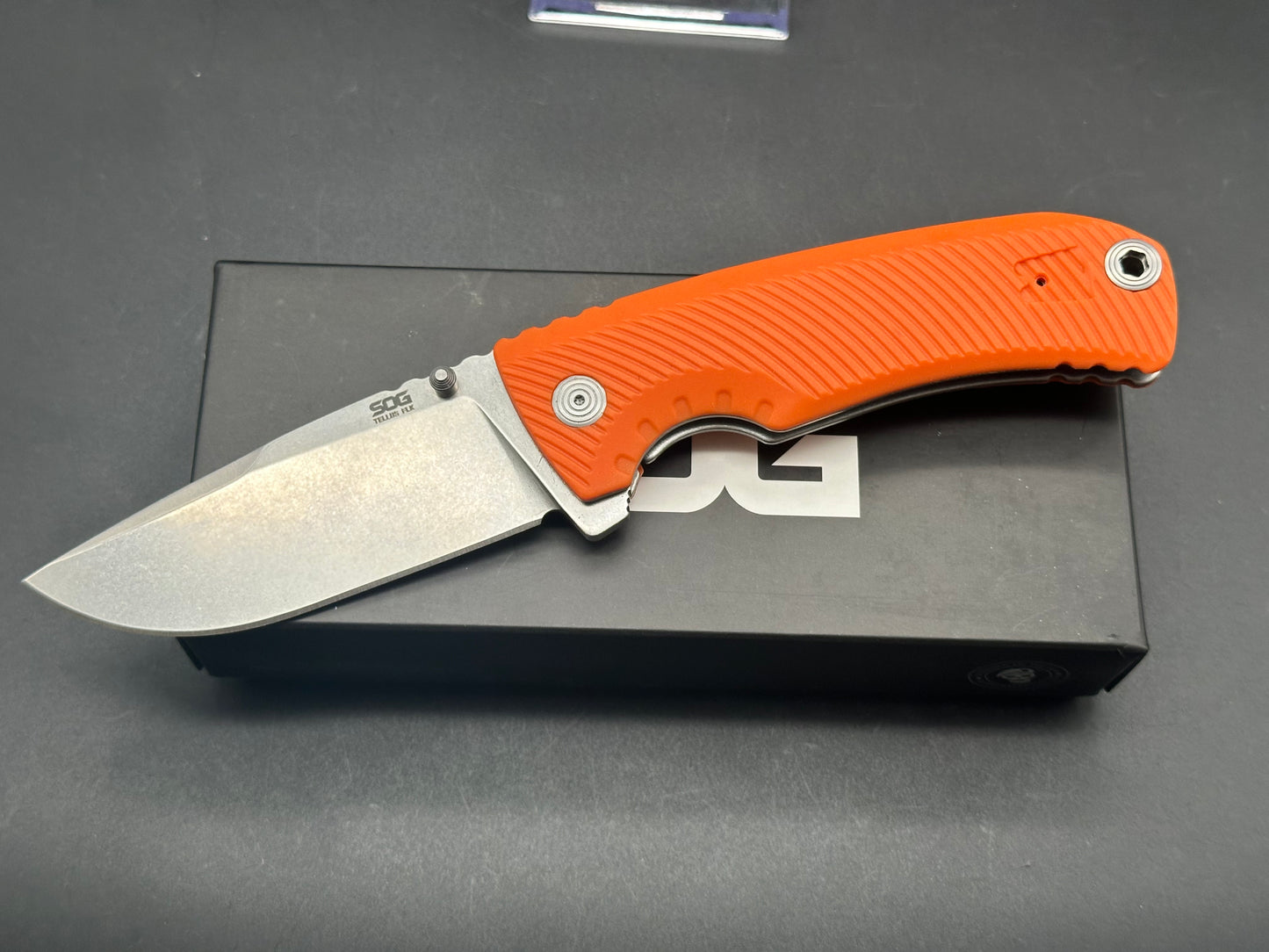 SOG Tellus FLK Blaze Frame Lock Knife Orange GRN (3.65" Stonewash)