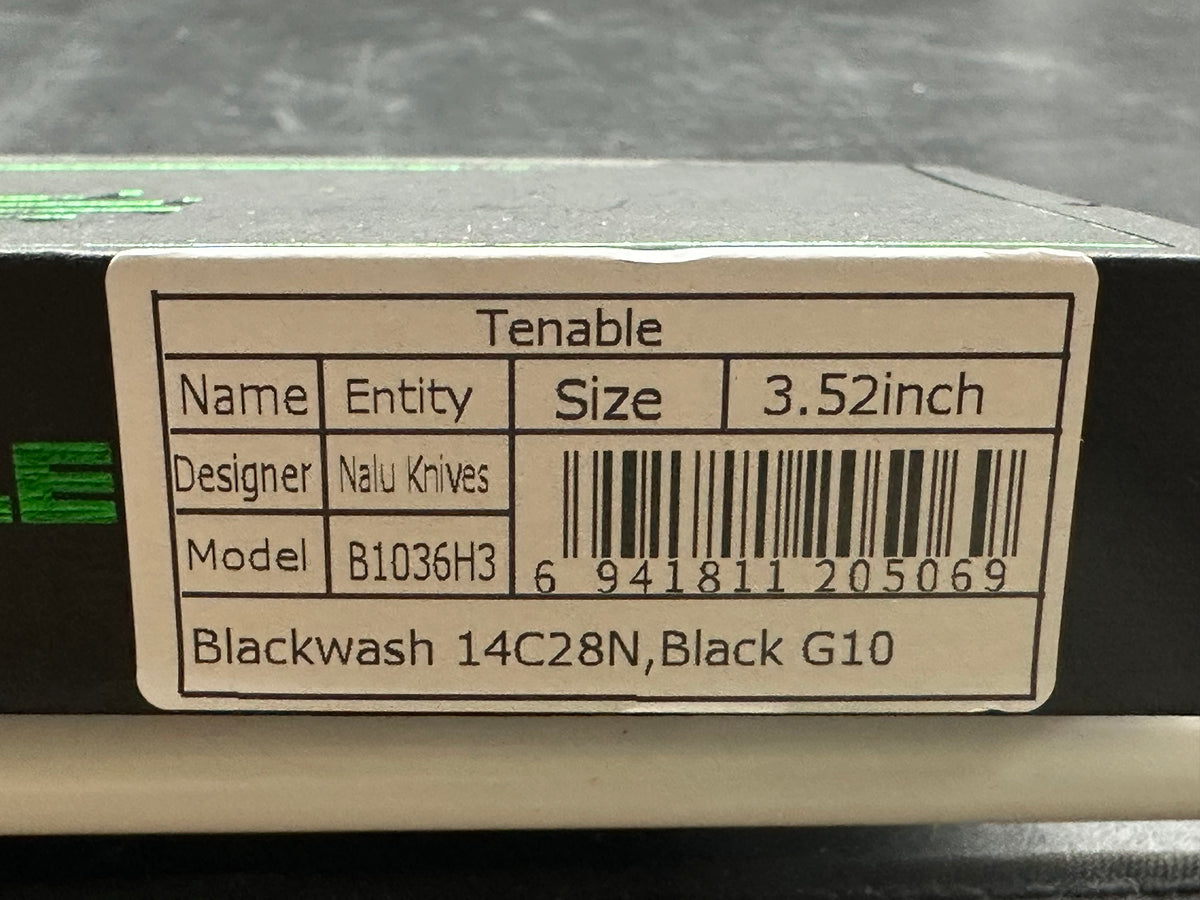 TENABLE ENTITY BLACK G10 HANDLE 14C28N DROP POINT PLAIN EDGE