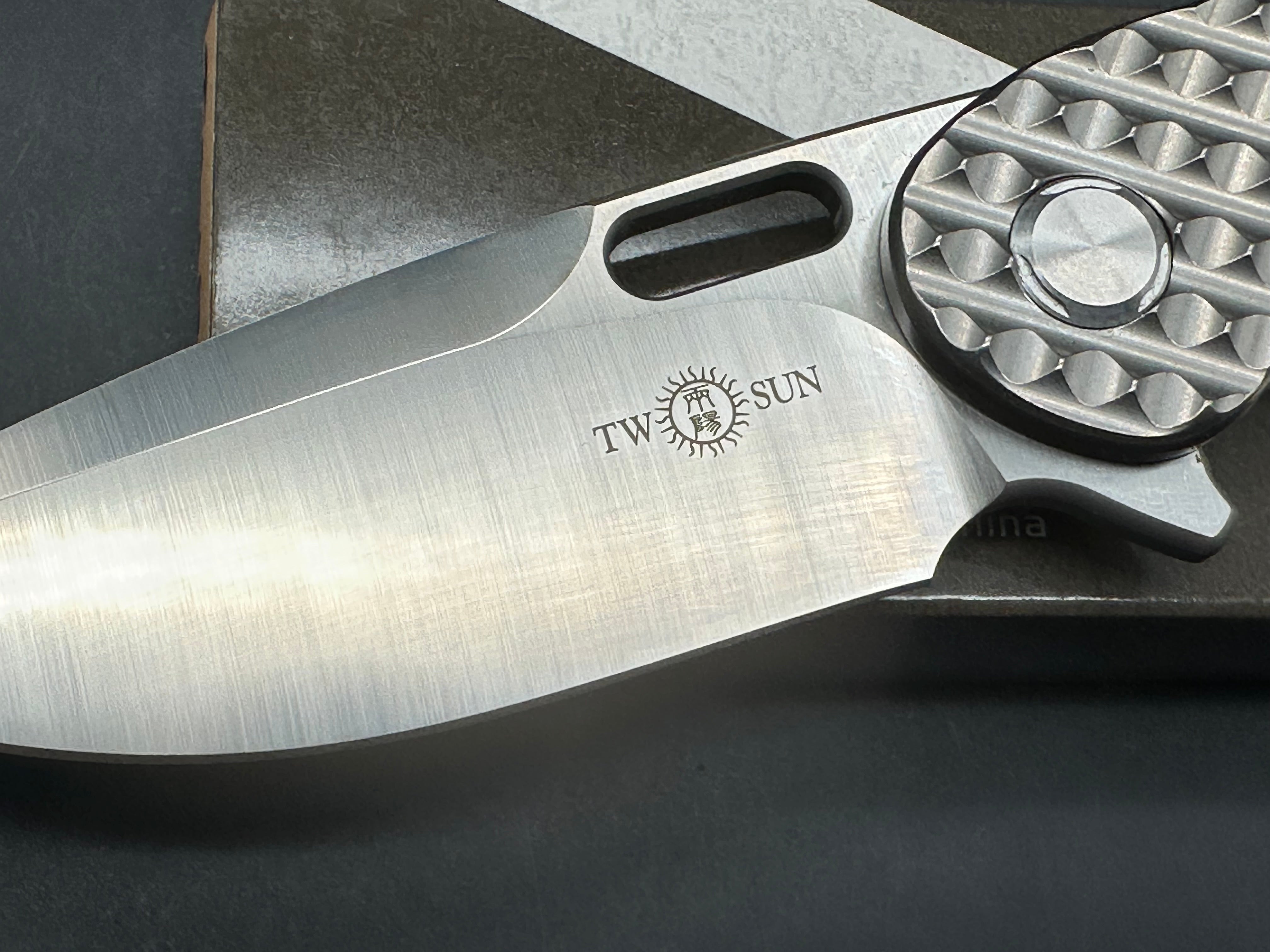 TWOSUN FOLDING KNIFE TEXTURED TITANIUM HANDLE M390 SATIN TS177
