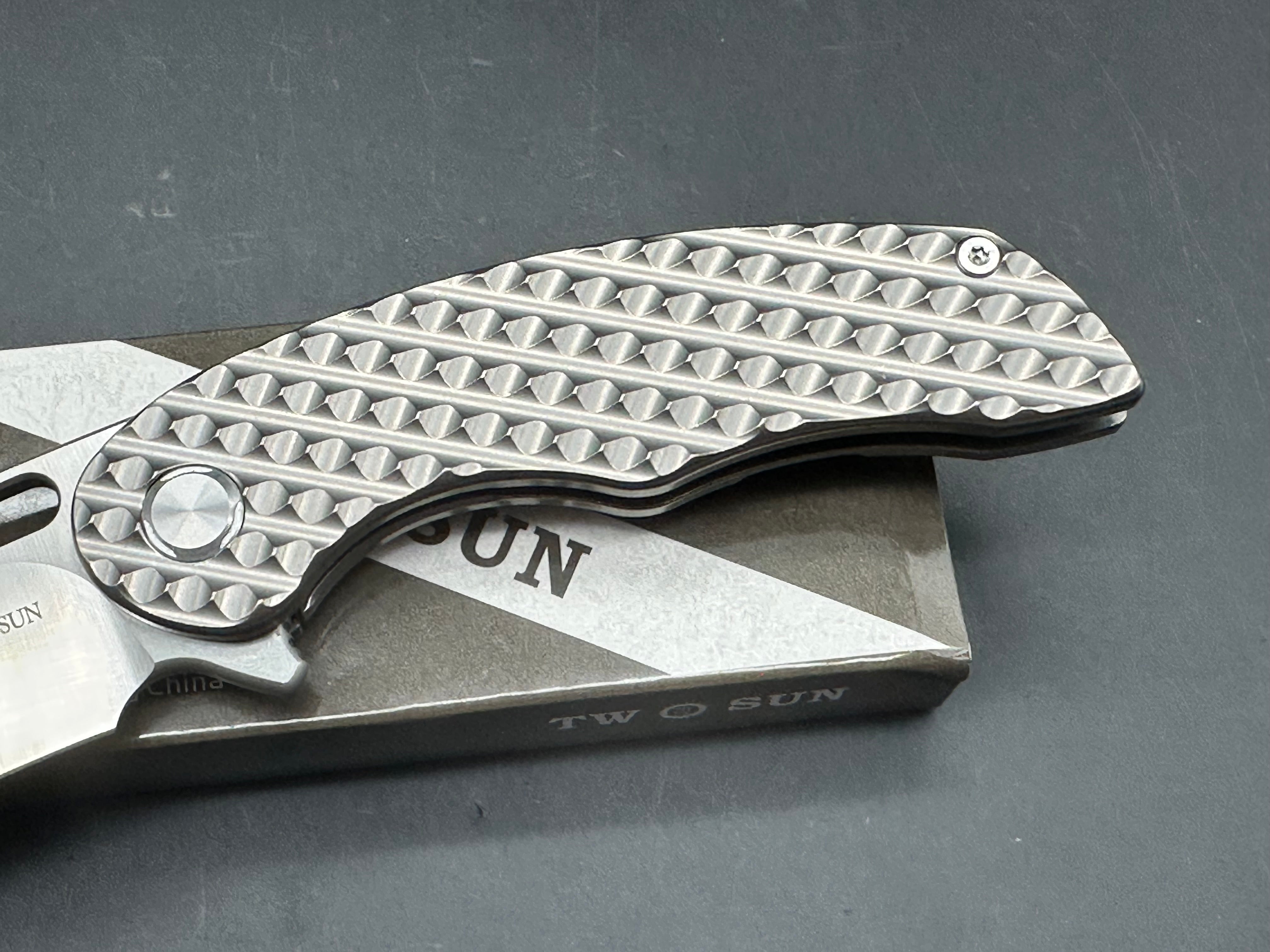 TWOSUN FOLDING KNIFE TEXTURED TITANIUM HANDLE M390 SATIN TS177