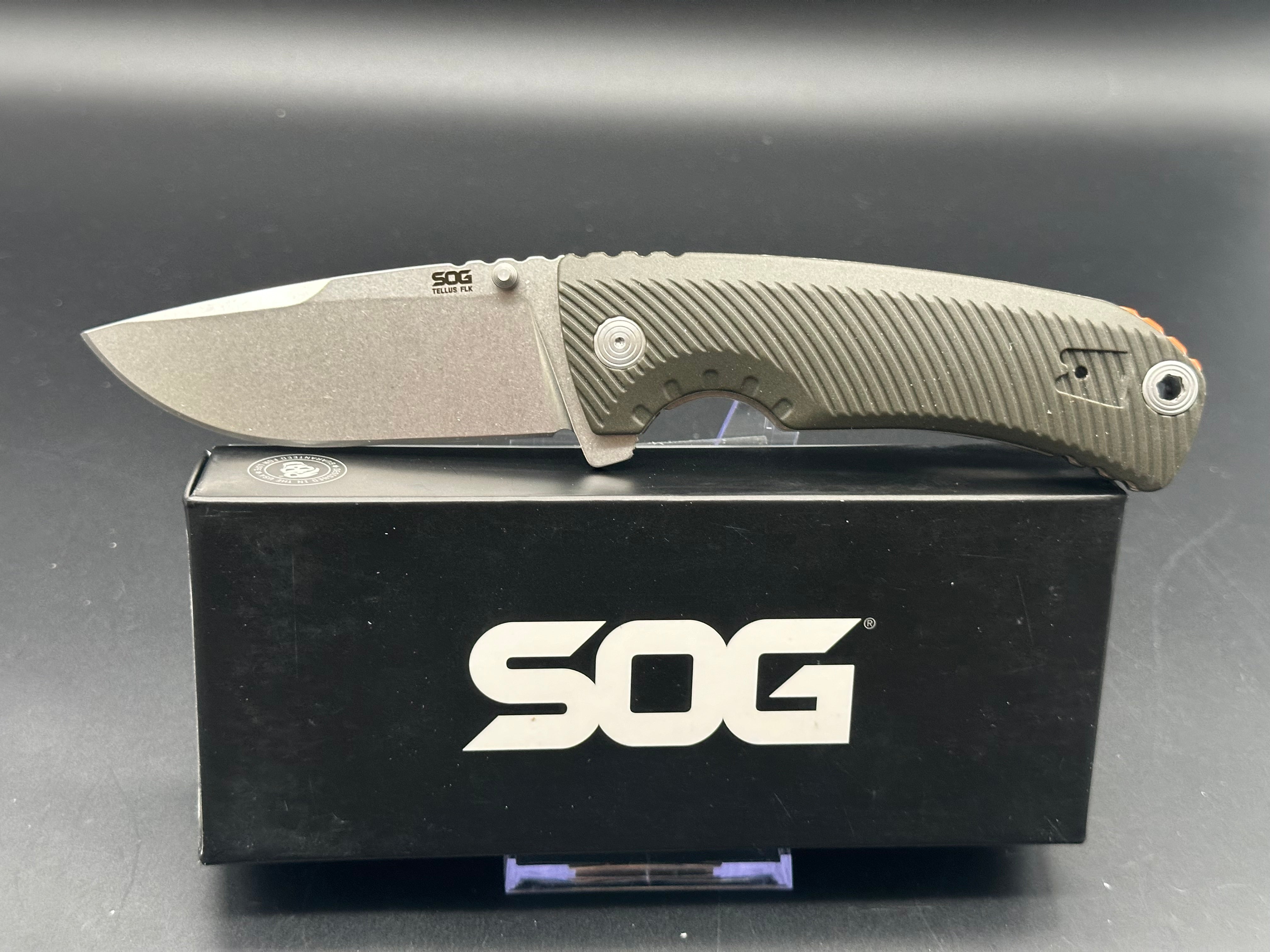 SOG Tellus Frame Lock Knife OD Green FRN (3.65" Stonewash Cryo 440)