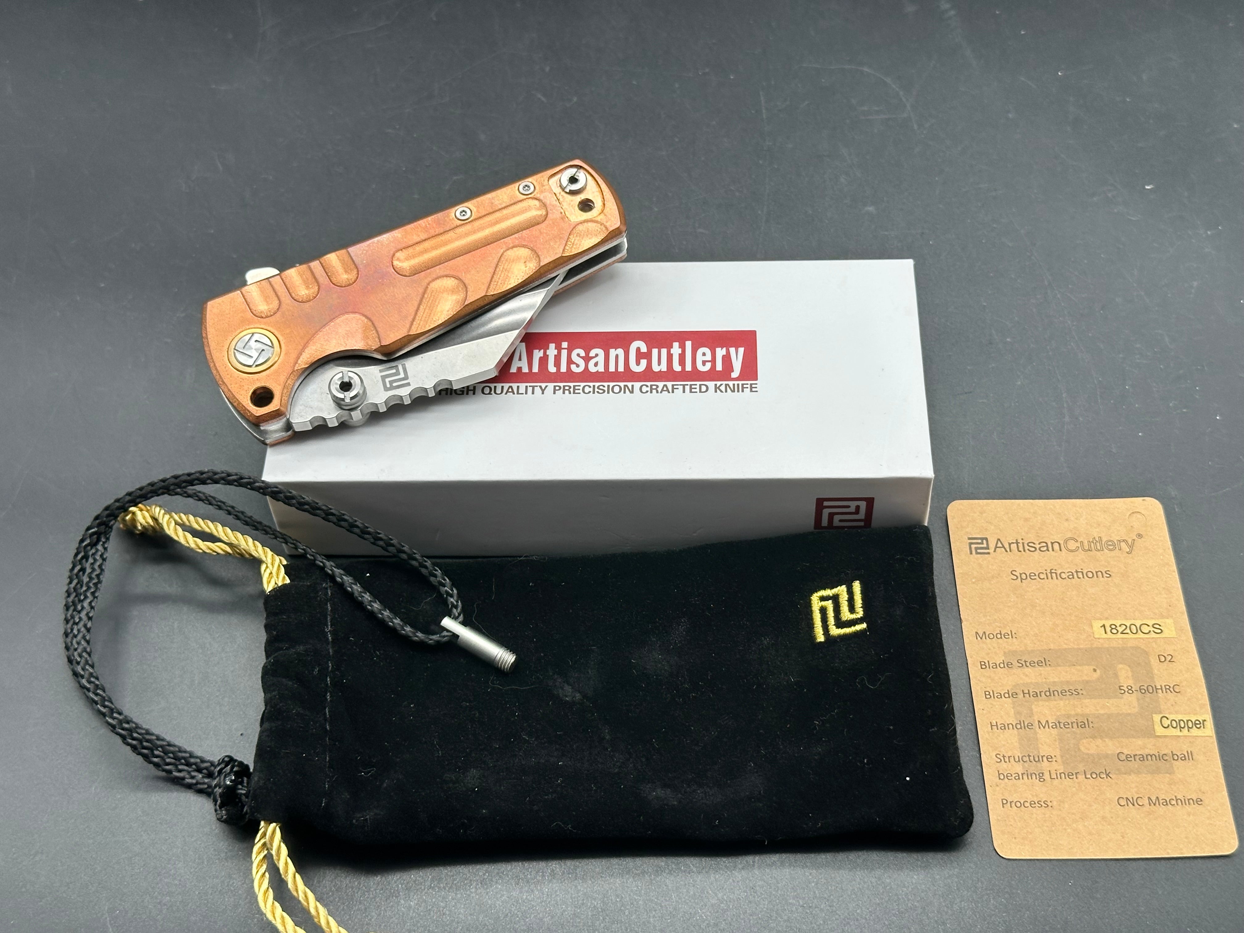 Artisan Proponent Liner Lock Knife Copper Handle Plain D2 Blade