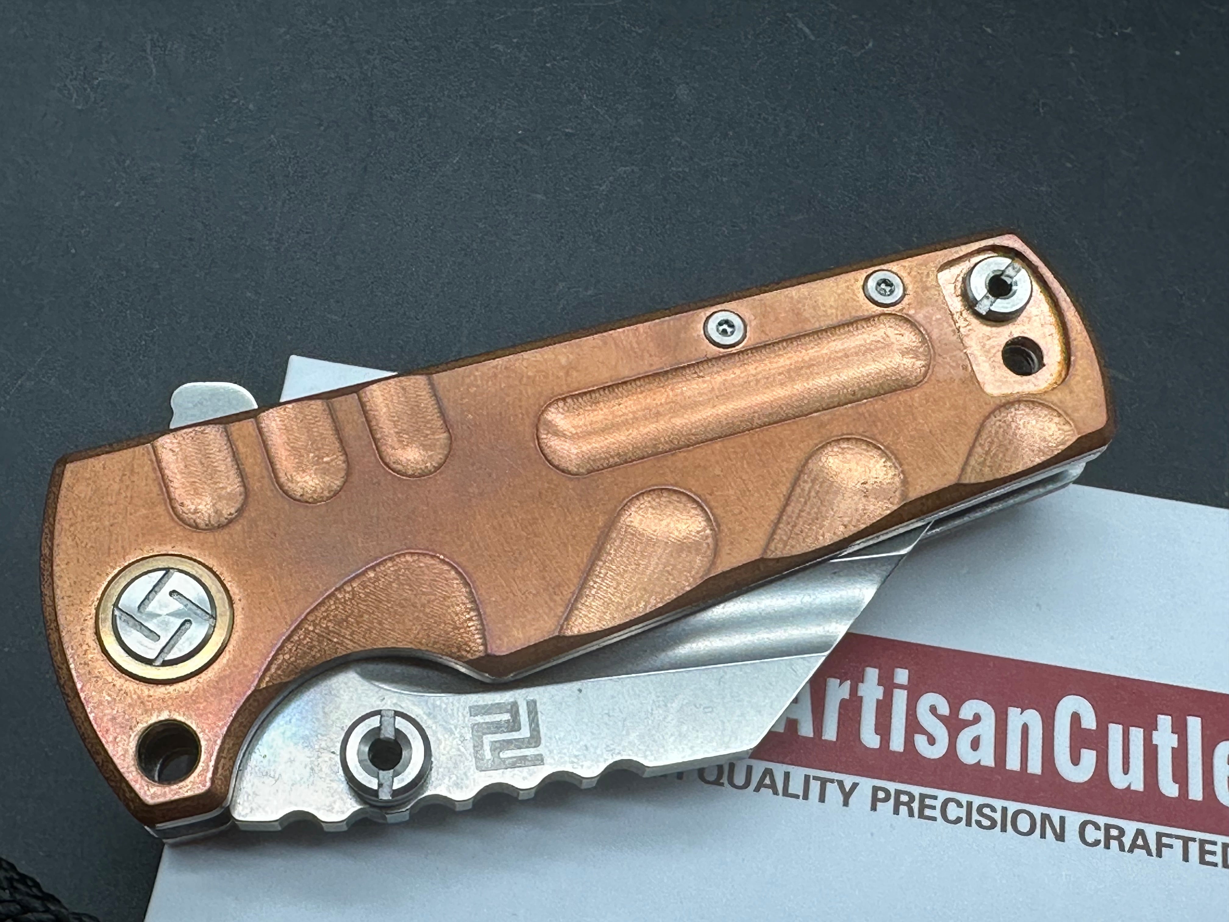 Artisan Proponent Liner Lock Knife Copper Handle Plain D2 Blade