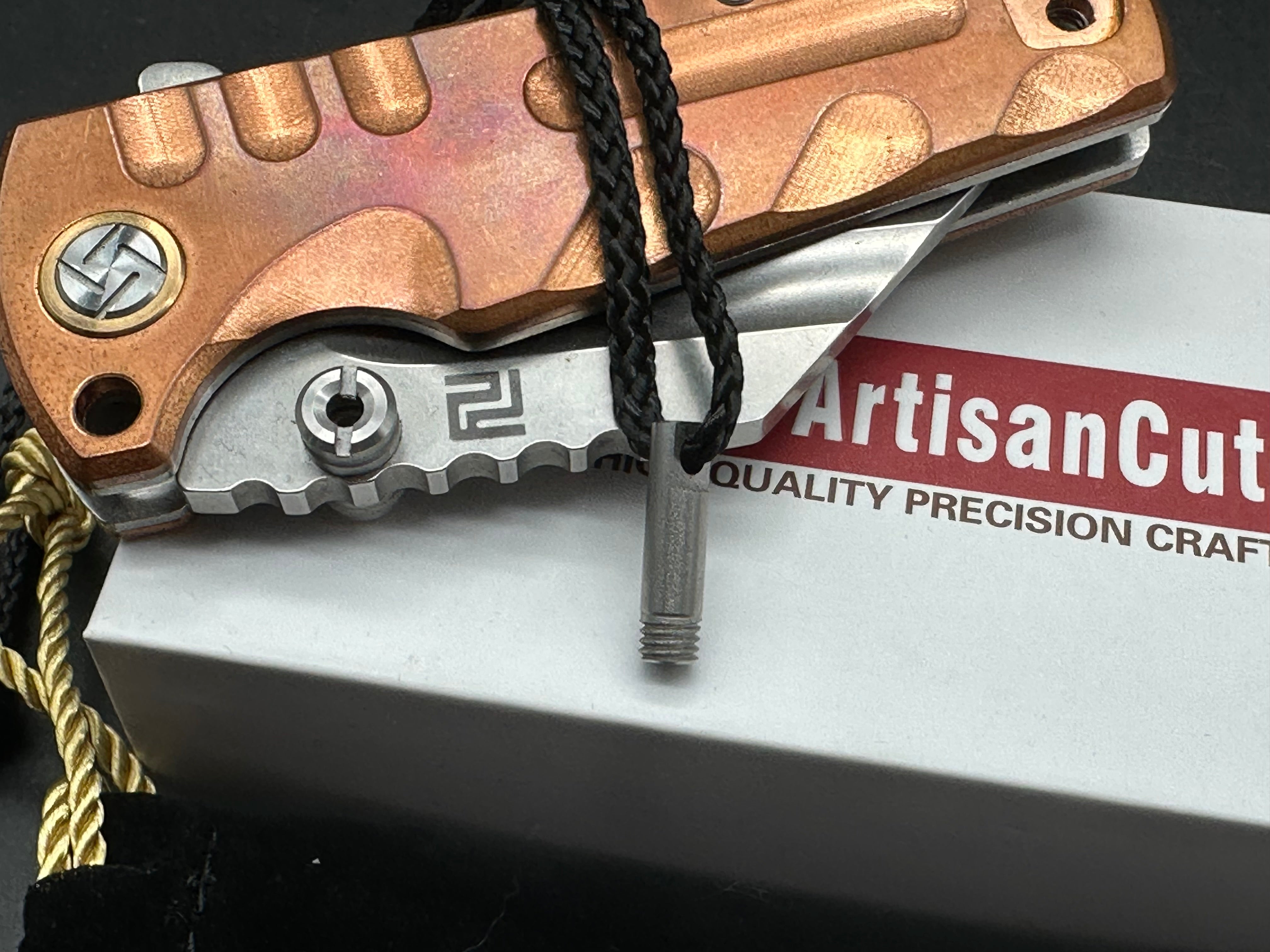 Artisan Proponent Liner Lock Knife Copper Handle Plain D2 Blade