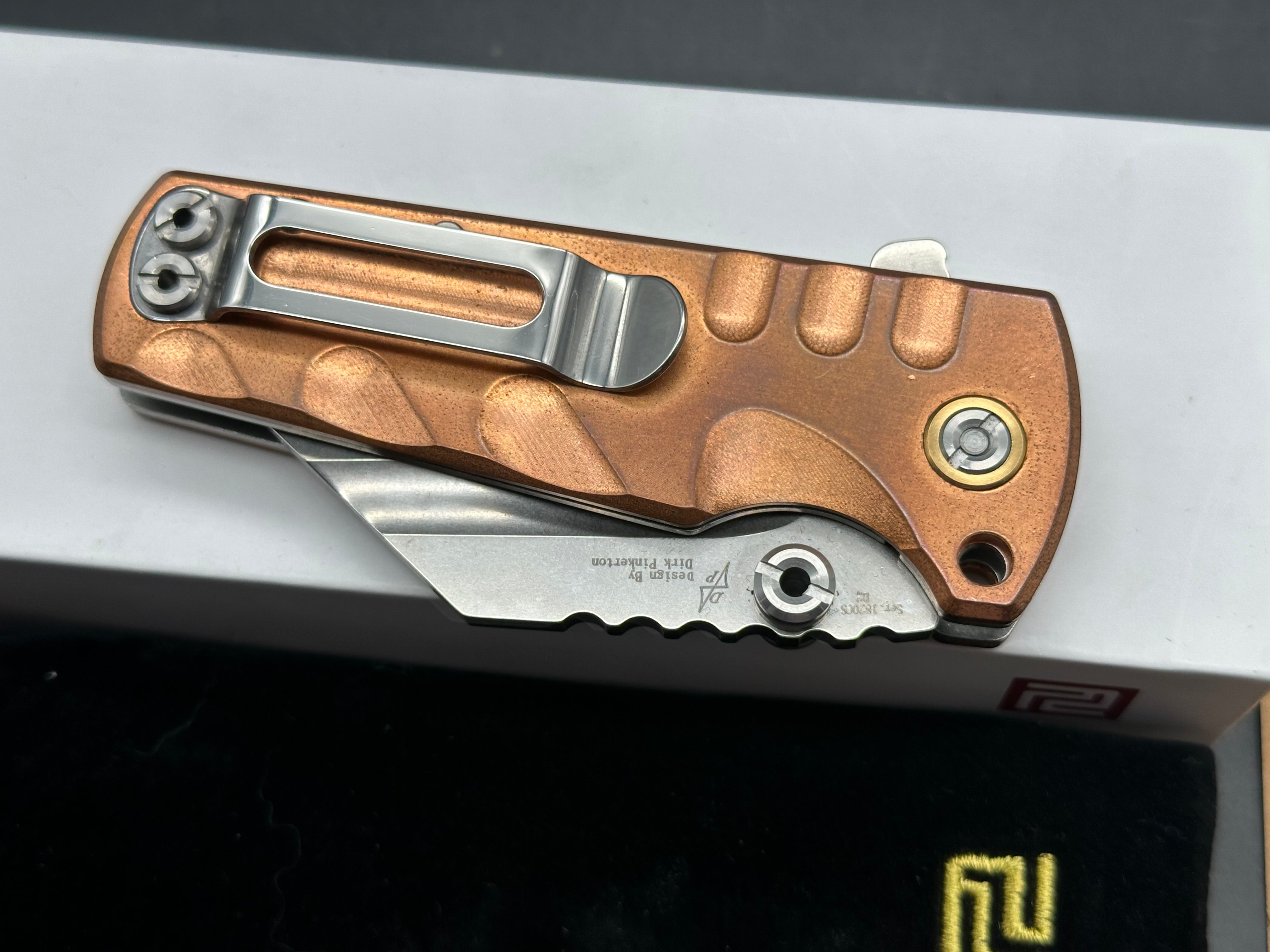 Artisan Proponent Liner Lock Knife Copper Handle Plain D2 Blade