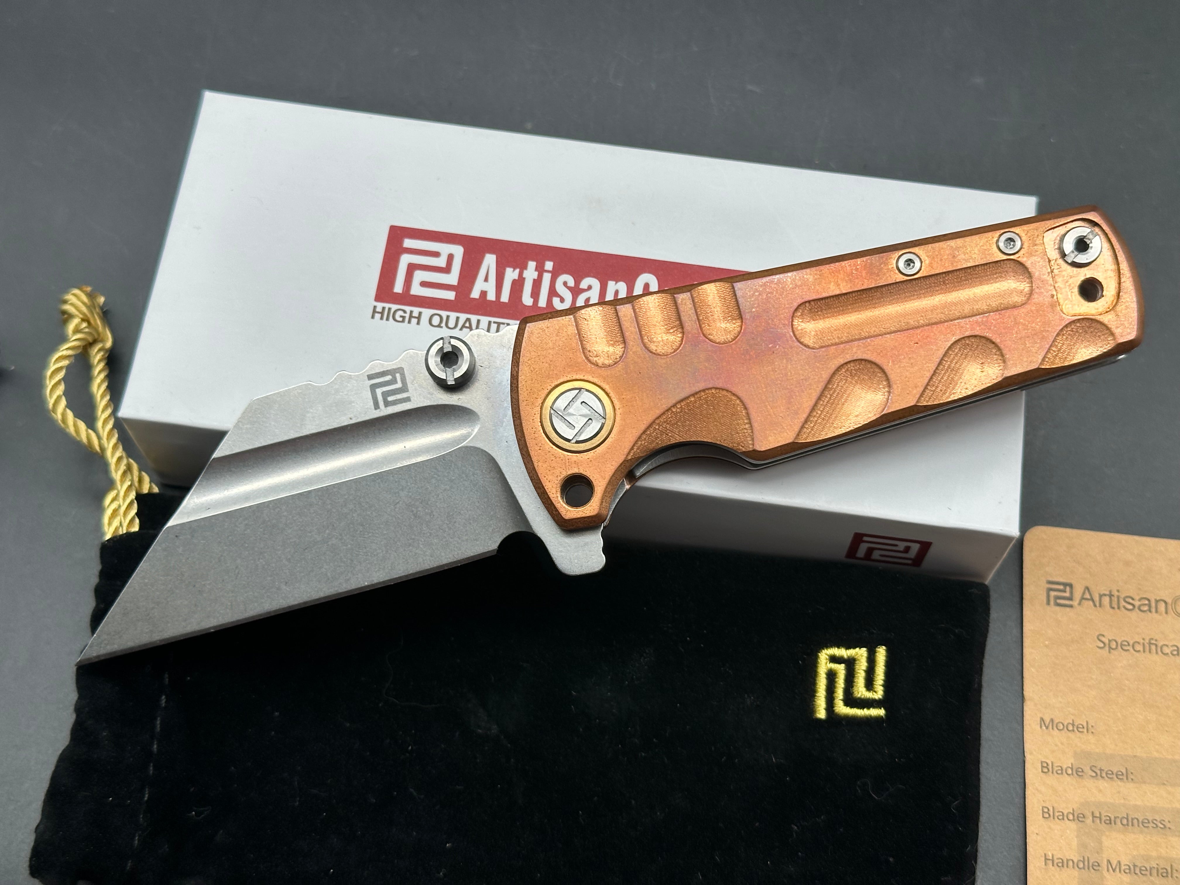 Artisan Proponent Liner Lock Knife Copper Handle Plain D2 Blade