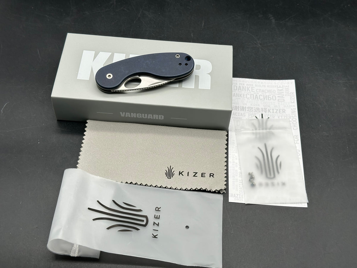 Kizer Microbe Slip Joint Blue Richlite scales 14C28N blade