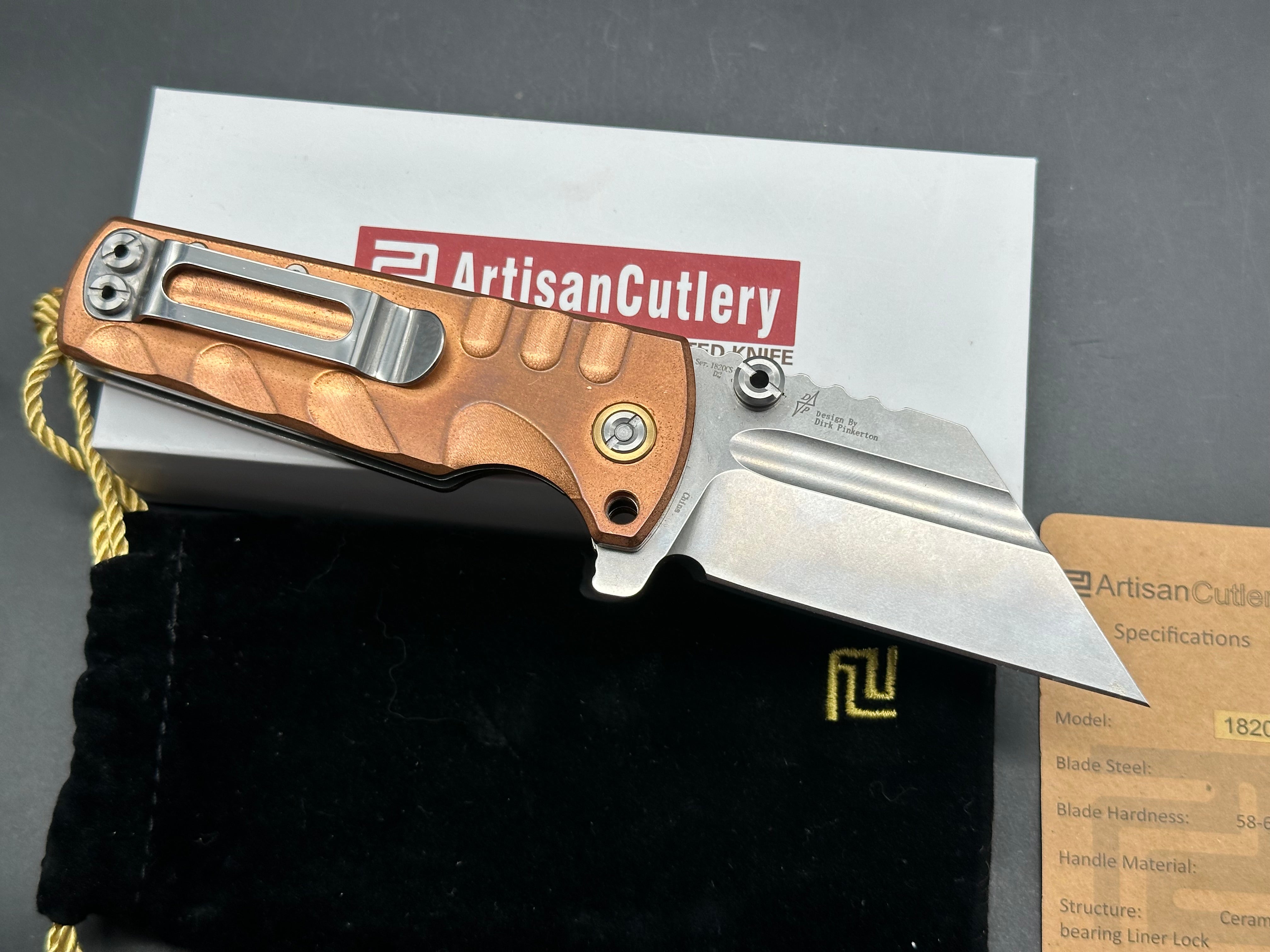 Artisan Proponent Liner Lock Knife Copper Handle Plain D2 Blade