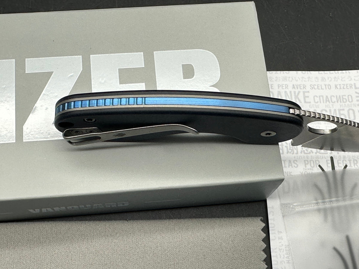 Kizer Microbe Slip Joint Blue Richlite scales 14C28N blade