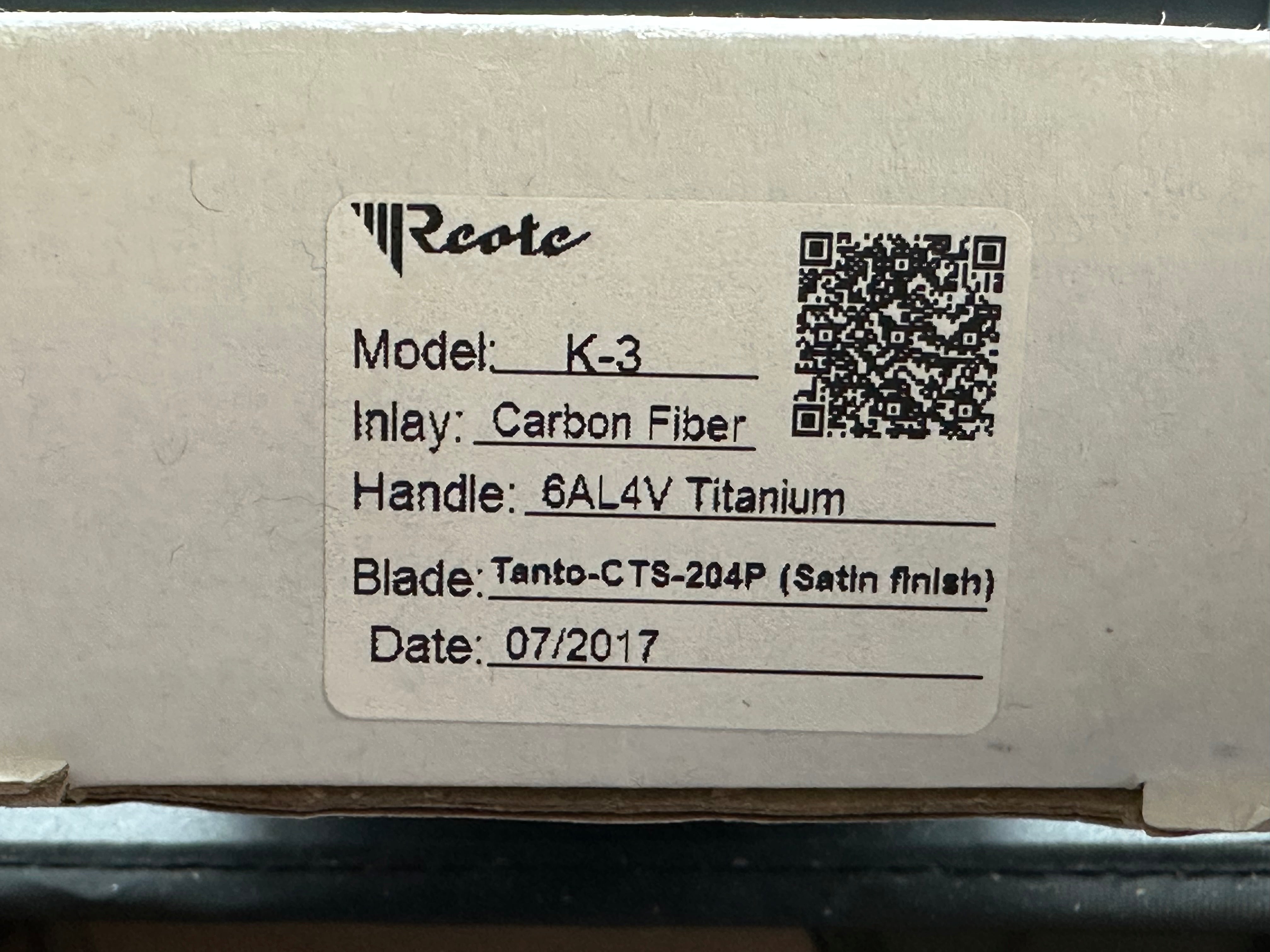 Reate K3: 3.75 inch satin finish drop point CTS-204 blade