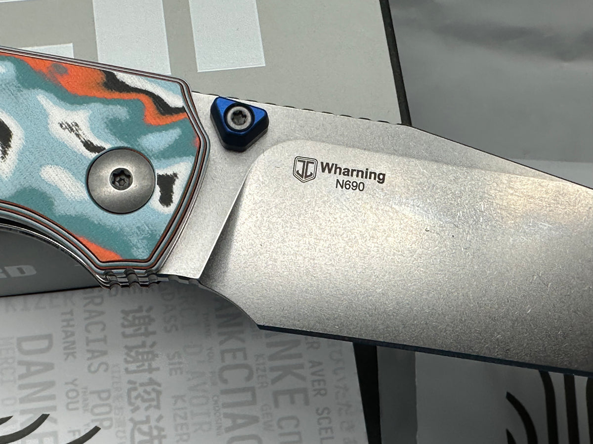 Kizer Wharning button liner lock knife vortex pattern micarta handle 3.4 inch blade of N690