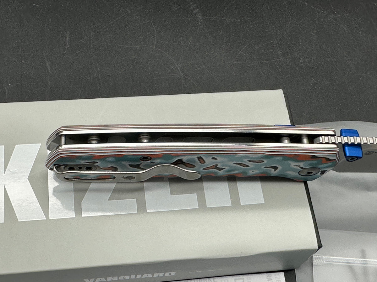 Kizer Wharning button liner lock knife vortex pattern micarta handle 3.4 inch blade of N690