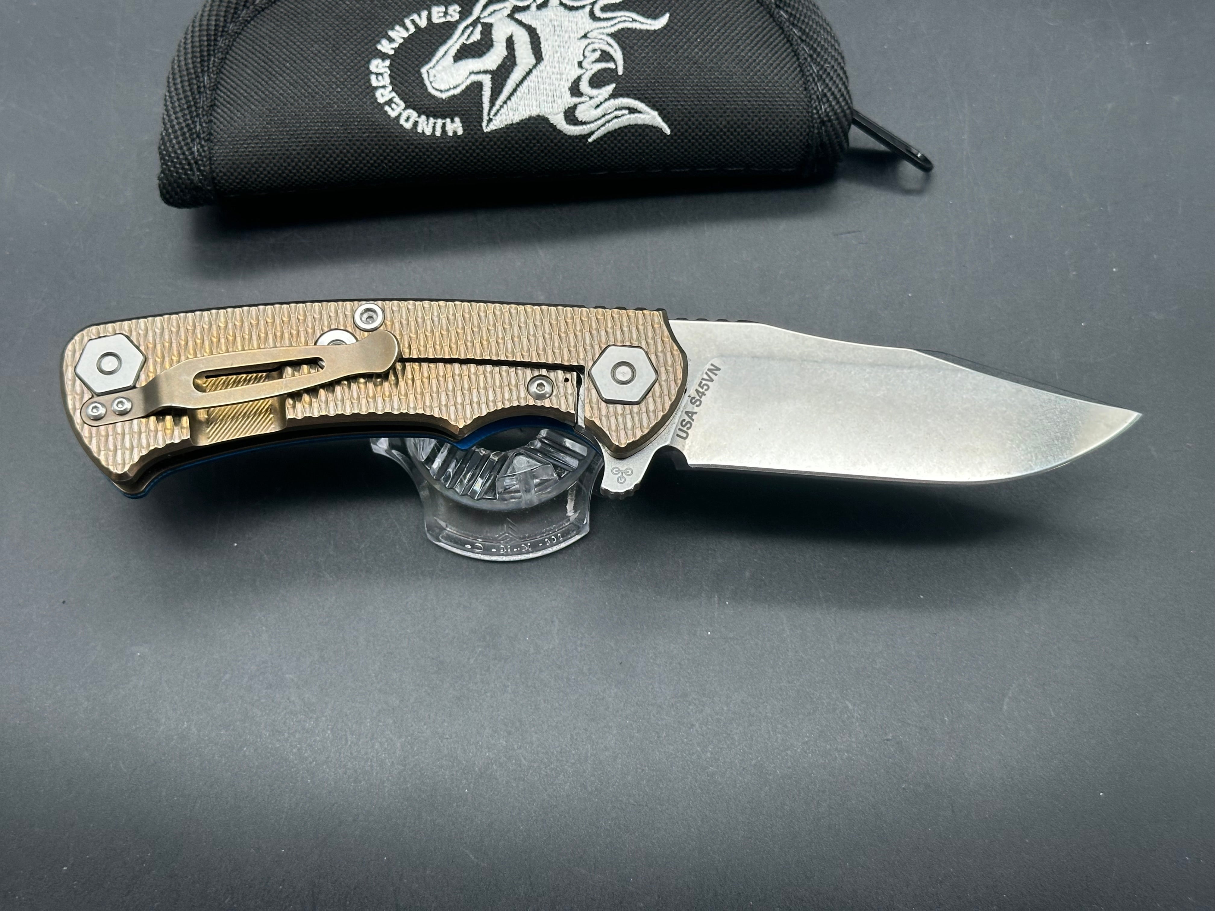 Hinderer Project X - Blue G-10, Bronze Ti, S45VN Blade