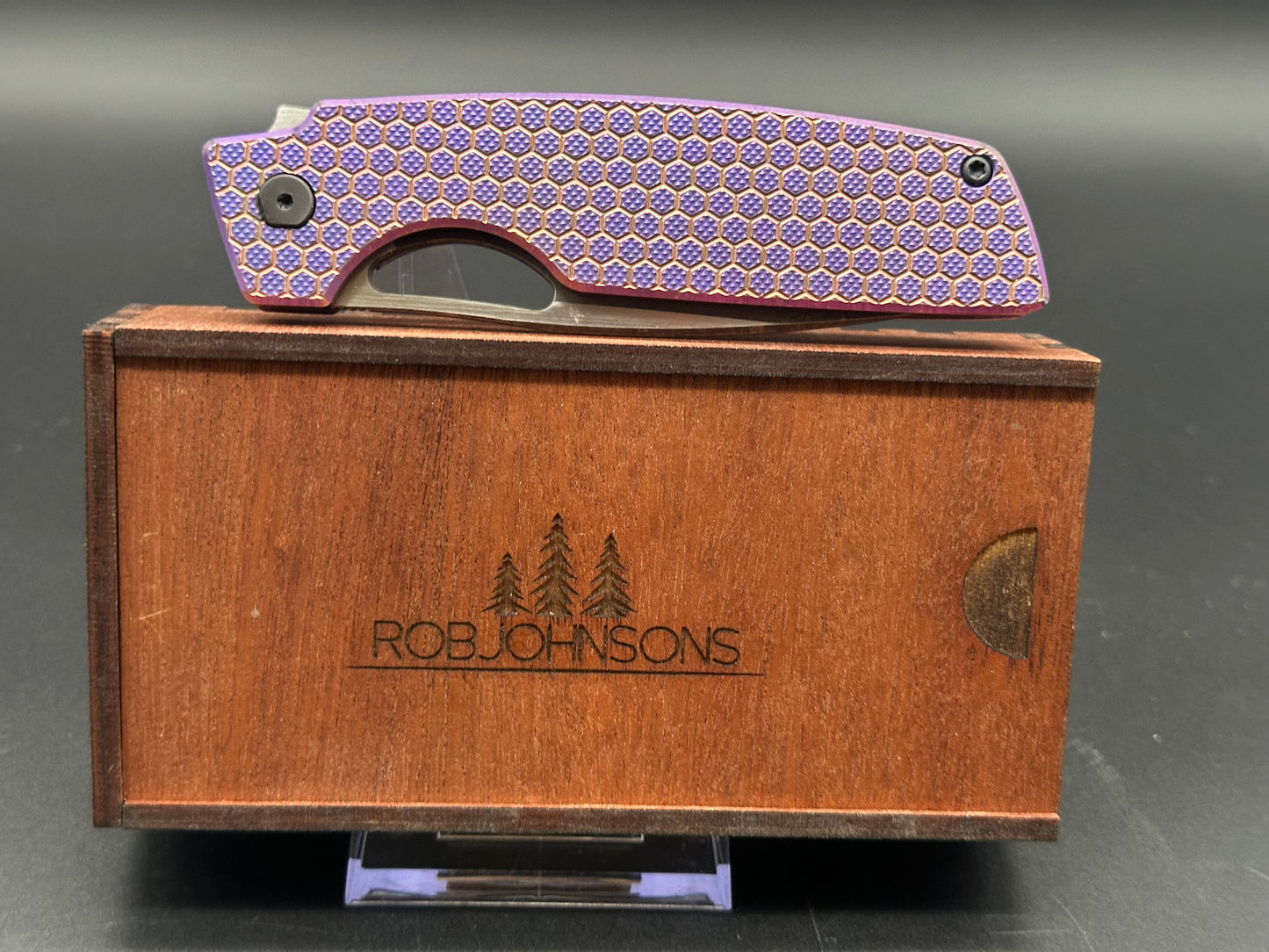 Rob Johnson Cedar 76V Purple titanium handle and rose gold hardware M390 acid washed blade